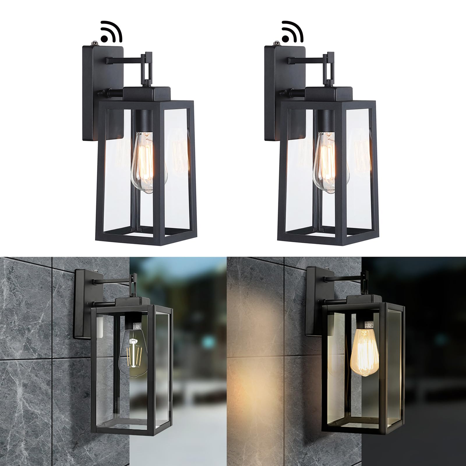Faymart 2 Pack Dusk To Dawn Waterproof Outdoor Wall Lights With Sensor, Modern Patio Lanterns