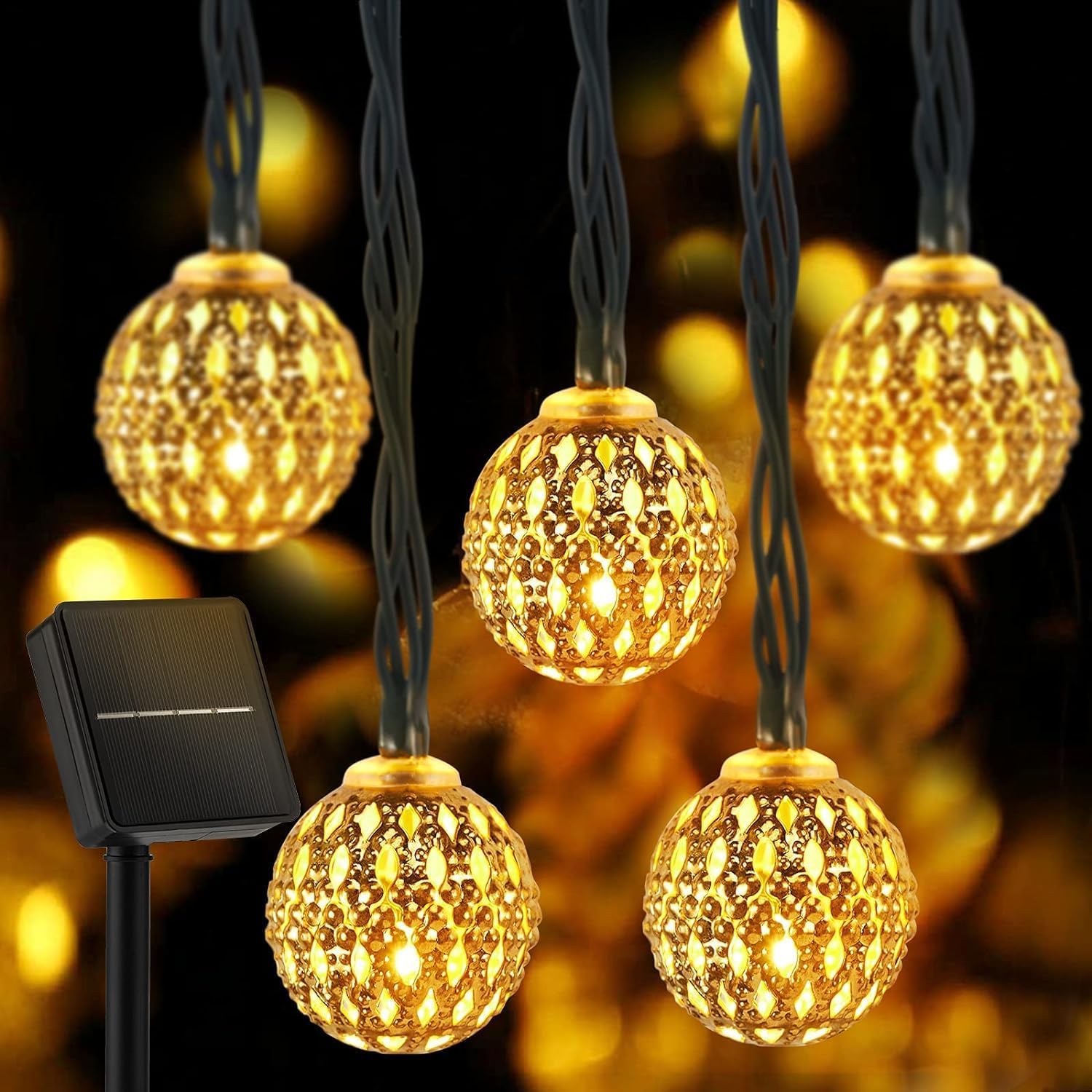 Solar Moroccan String Lights Outdoor 60 Led 36 Ft Globe Fairy Lights With 8 Lighting Modes, Waterproof Solar Powered String Ligh
