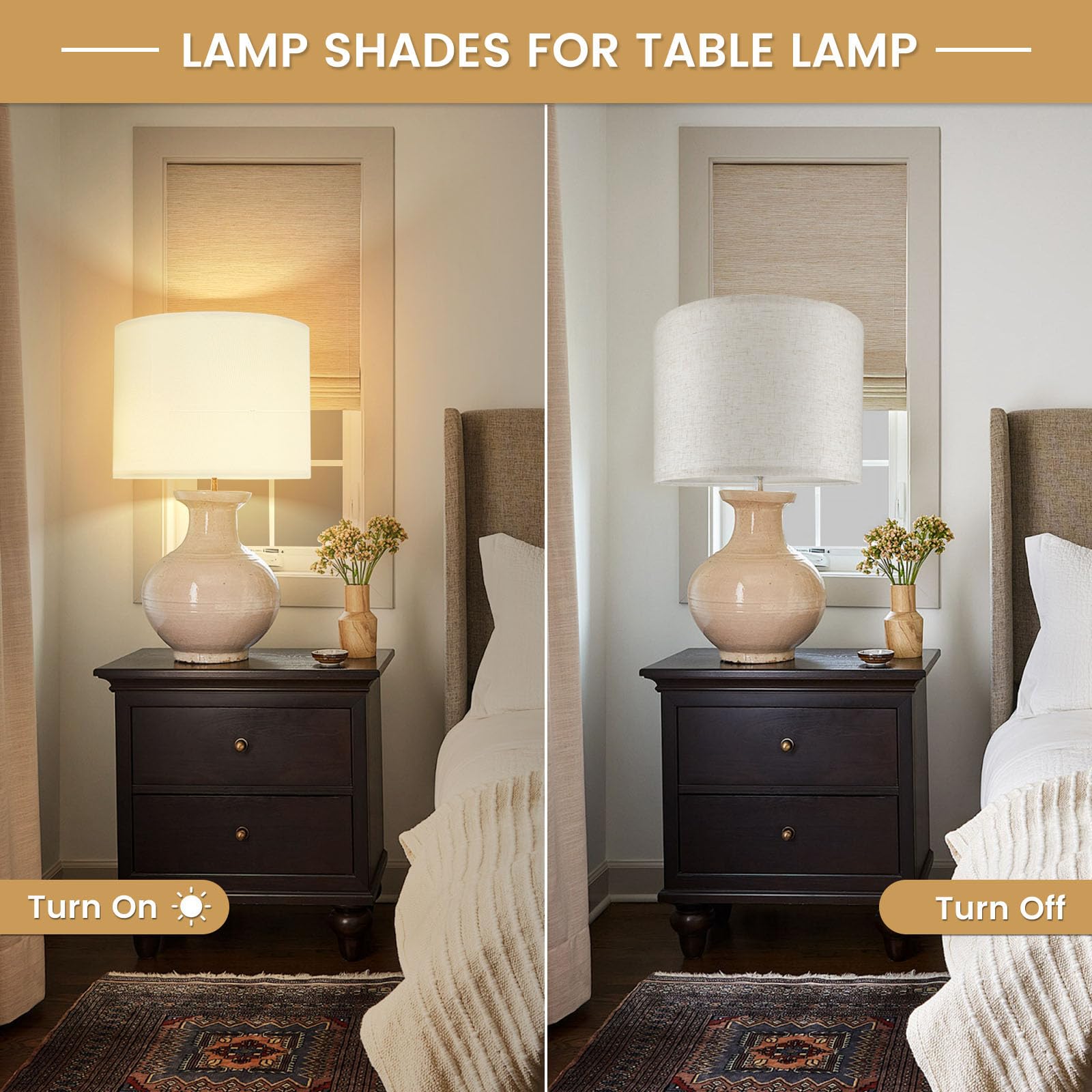 Dgroositon Drum Lampshade Set of 2, Beige Linen, 13in Top x 13in Bottom x 10in High, Hand Crafted, Easy Assembly