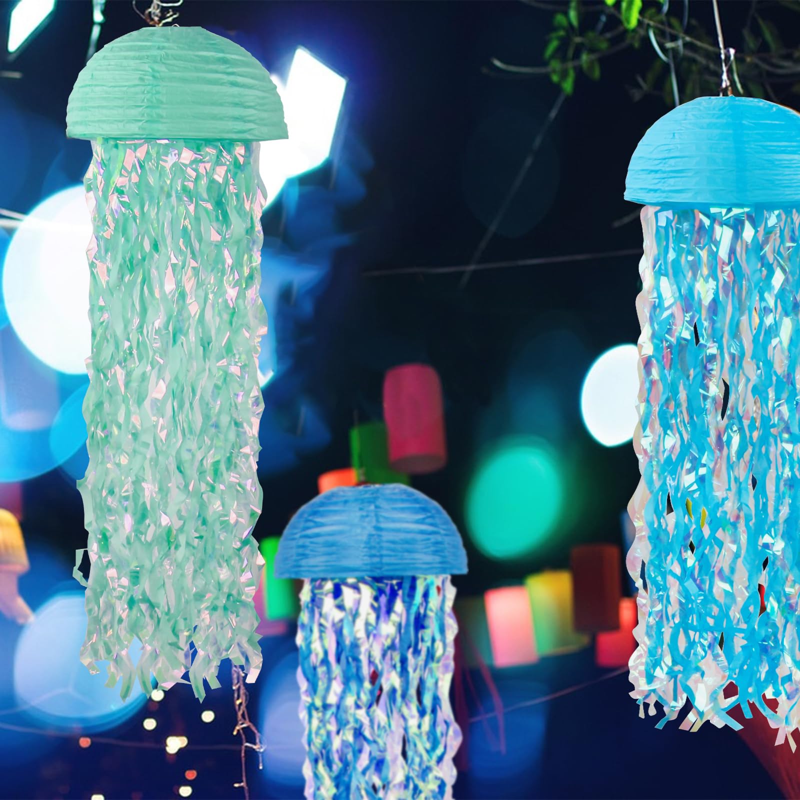 Jellyfish Paper Lanterns Hanging Jelly Fish Paper Lanterns, 6 Packs Blue Hanging Lantern For Mermaid Theme Party Under The Sea O