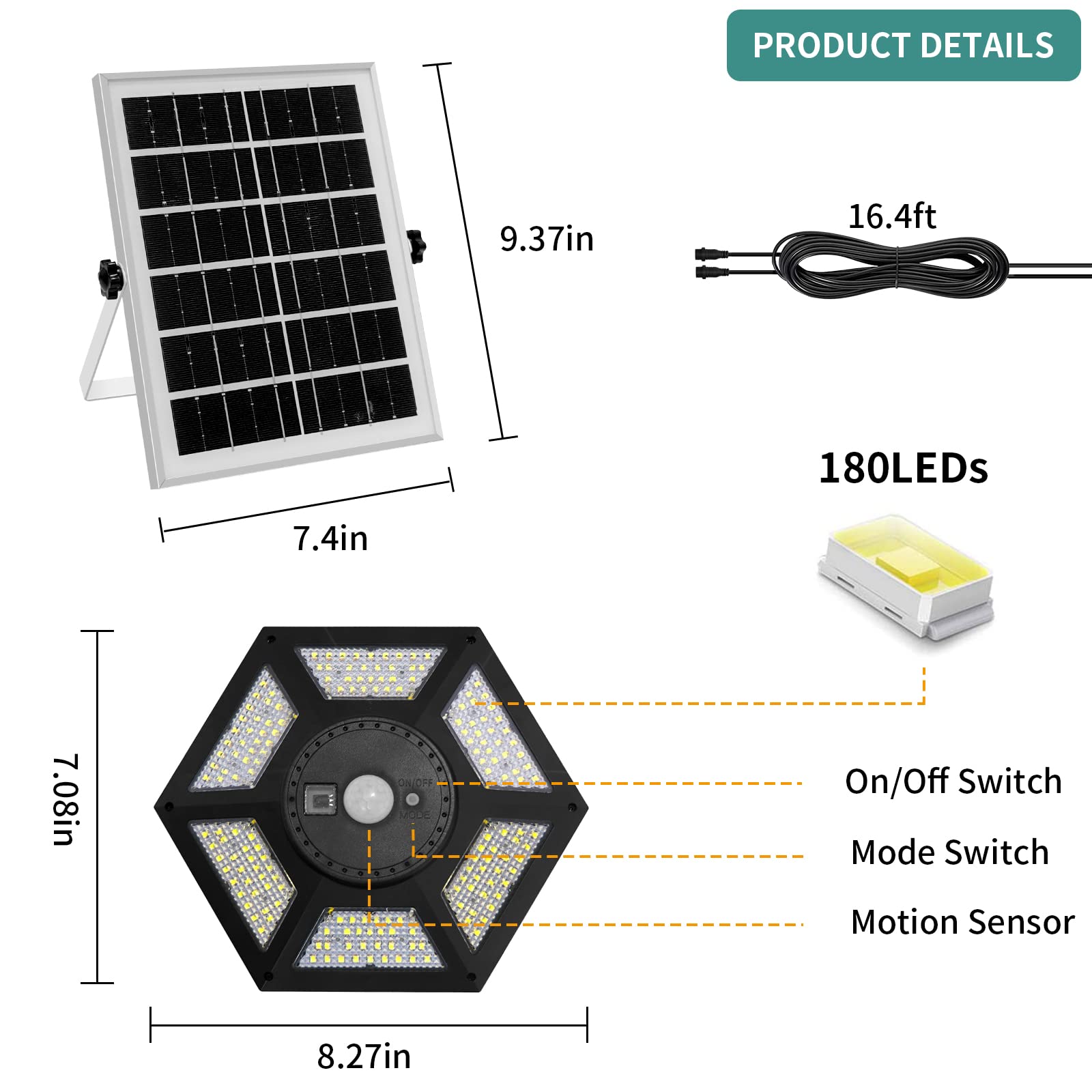 AEQ Solar Pendant Light with Remote Control, 360 Waterproof, Motion Sensor, 5 Modes, Black-2 Head, Model AE001