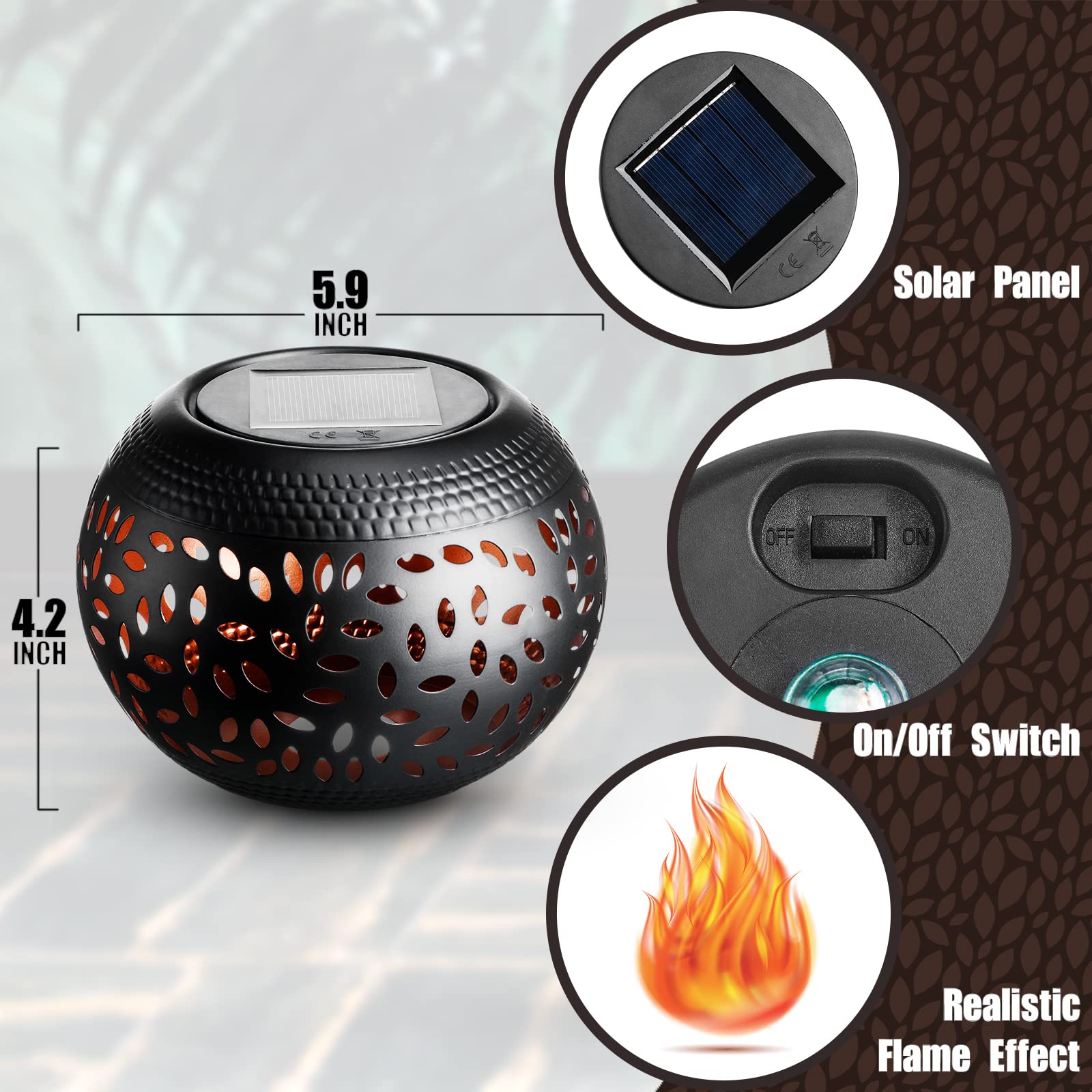 Reginary Solar Table Lantern - Waterproof Flickering Flame LED Light, Black, Decorative for Outdoor/Indoor Use