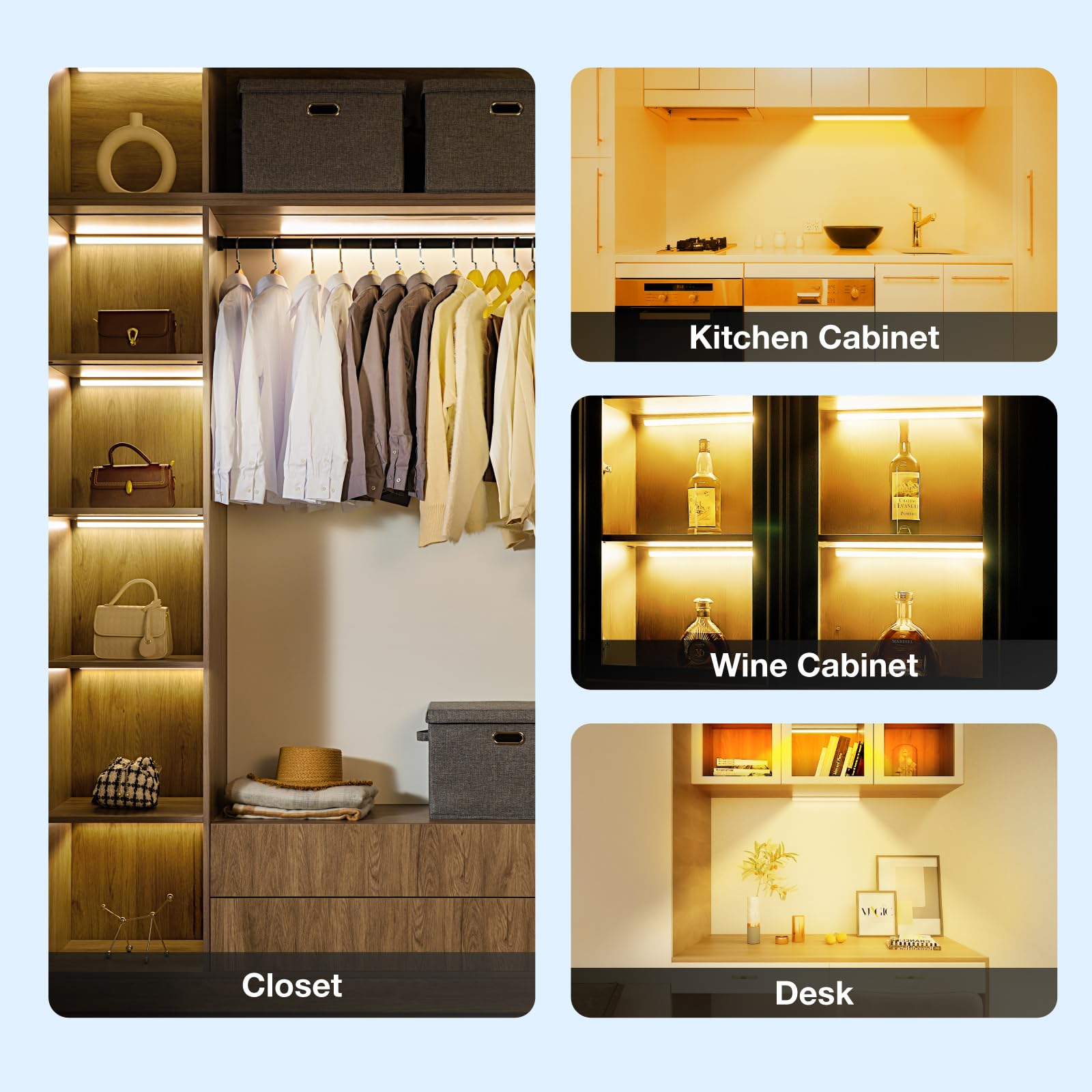 MEKKLEON Under Cabinet Lights, 4 Pack Magnetic Rechargeable, 20 CM, White, Model LB55