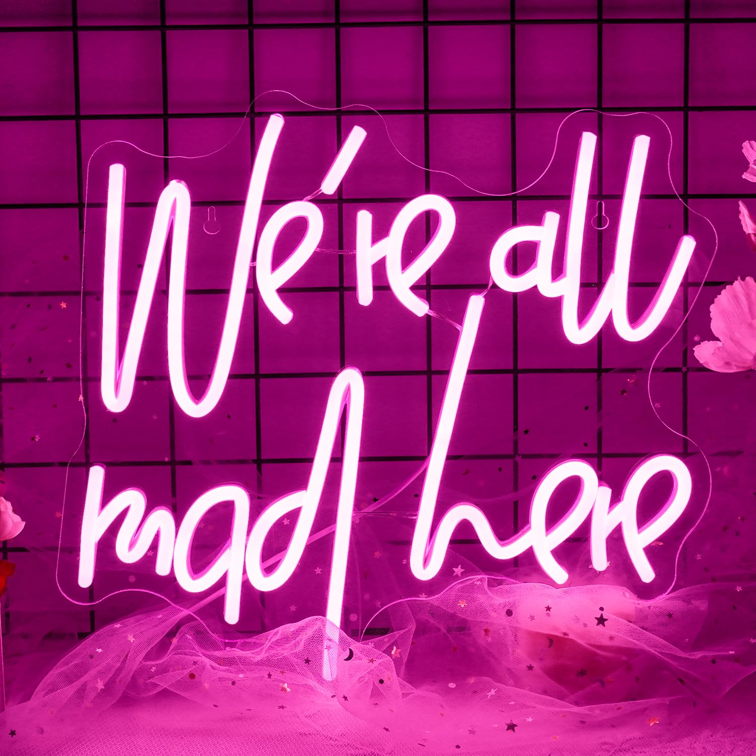 WLHOPE Neon Sign for Wall Decor - inWere All Mad Herein - Pink Acrylic - 16.5 x 7.3 inches - Perfect for Parties and Home Decor