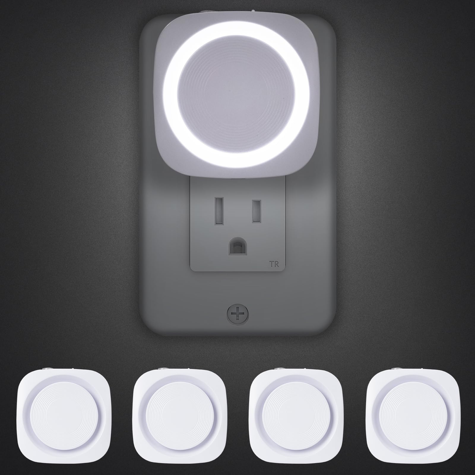 White Night Lights Plug into Wall, 4 Packs Dimmable Night Light with Dust to Dawn Sensor, Automatically Turn on and Off, Gentle 