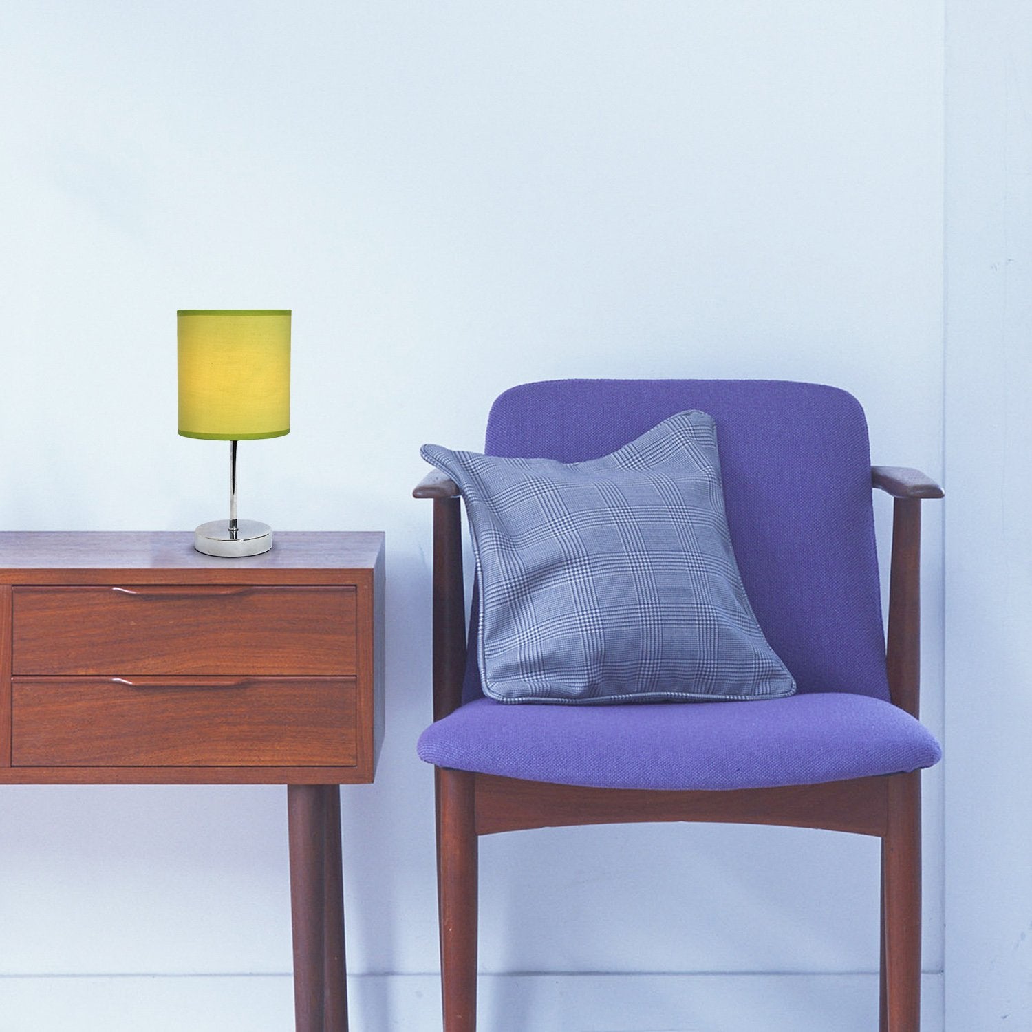 Simple Designs Lt2007-Grn-Lb Basic Chrome Mini Table Lamp For Living Room, Nightstand, Desk, Countertop, Green, With Feit Led Bu