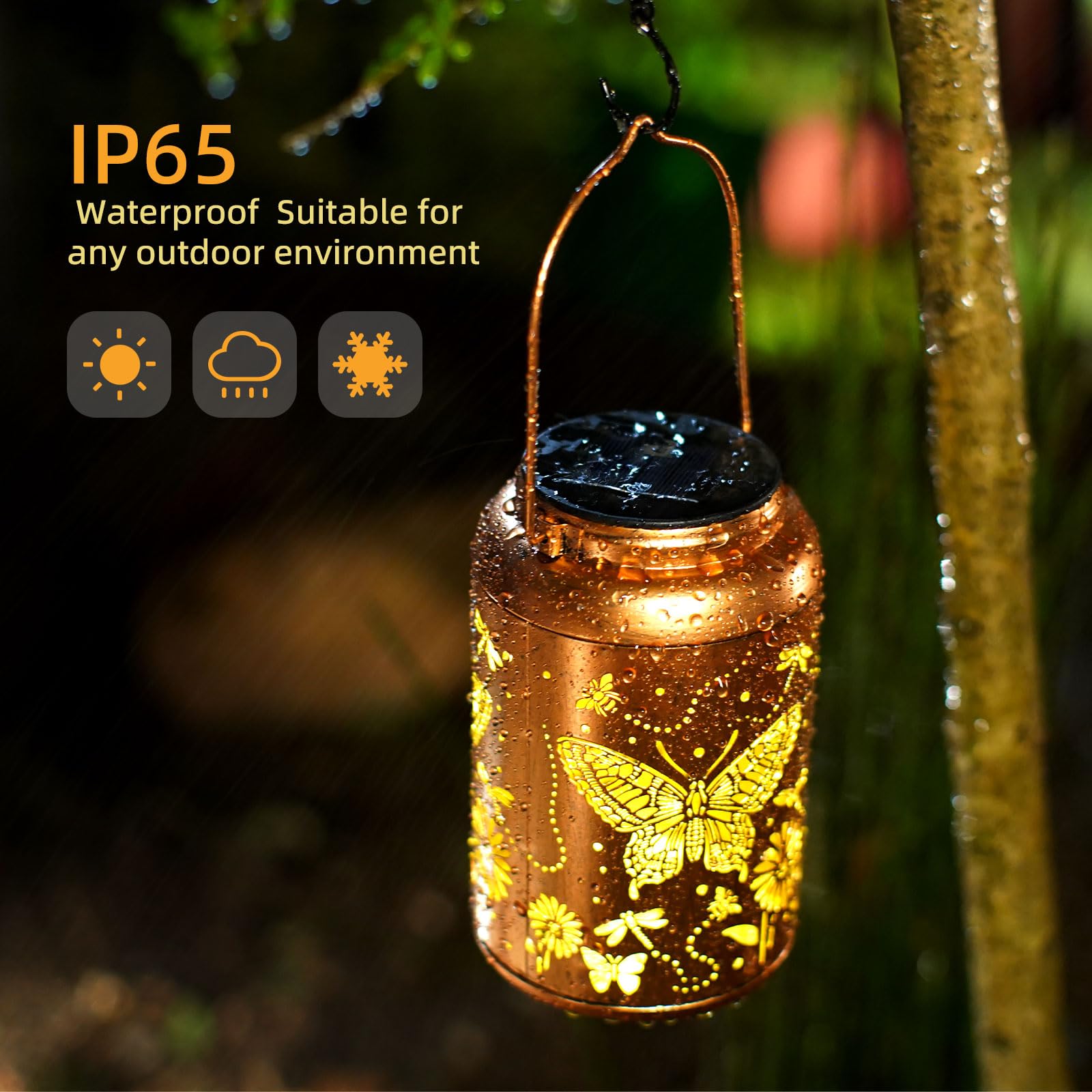 Solar Lanterns Outdoor Butterfly Hanging Solar Lights Butterfly Christmas Gifts For Women Mom Metal Lantern Waterproof Led Decor