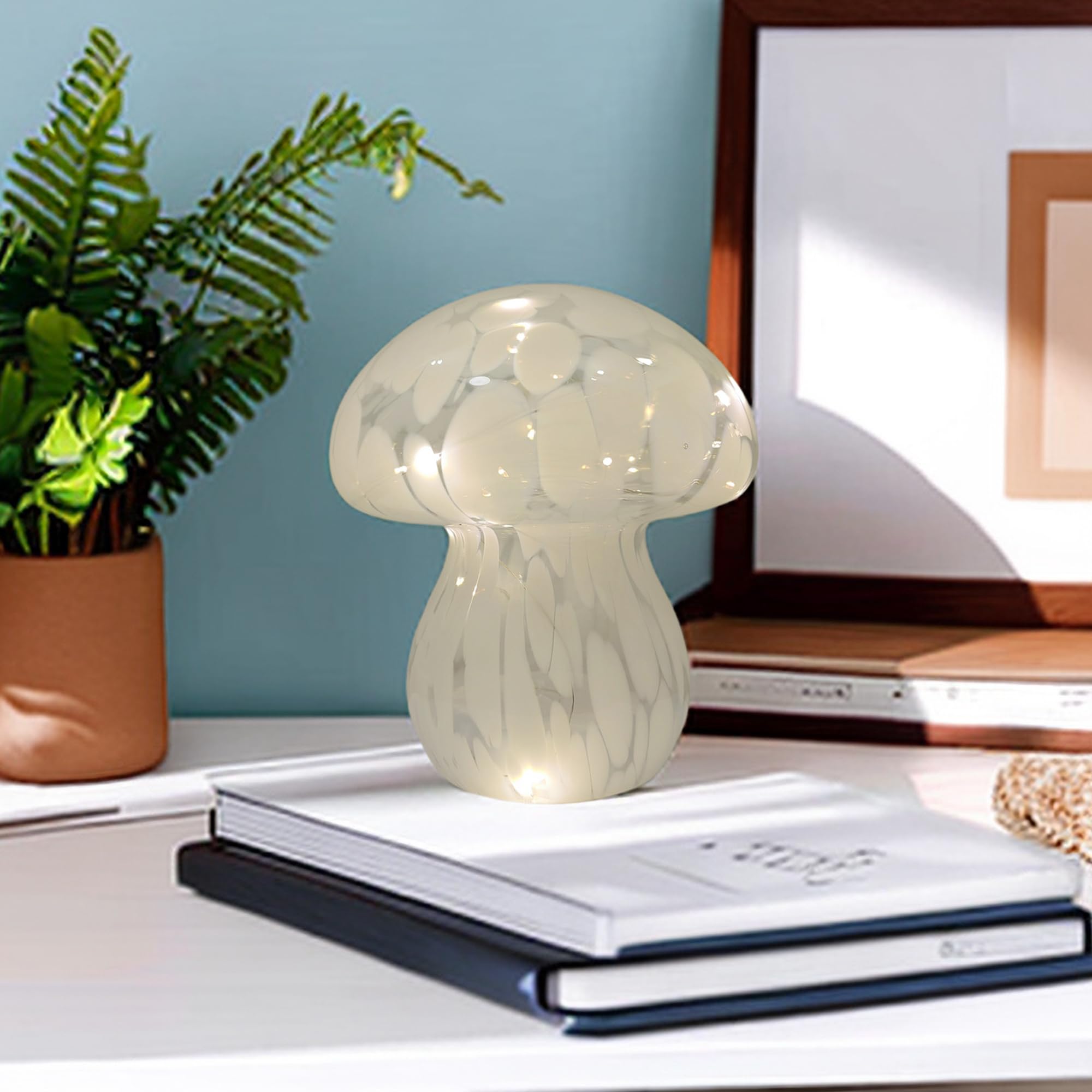 Jbgiyosg Mushroom Table Lamps Night Lights Cute Glass Nightstand Bedside Desk Lamps For Bedroom Living Study(Bulb Included) - Wh