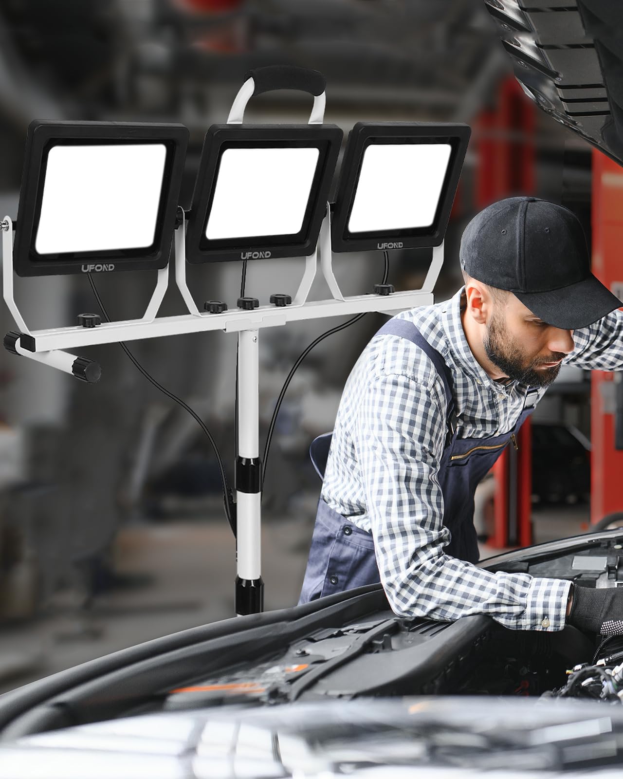 Ufond 22000 Lumen Led Work Light With Stand,3 Head Portable Work Lights With Individual Switch,Waterproof Work Lamp, Adjustable