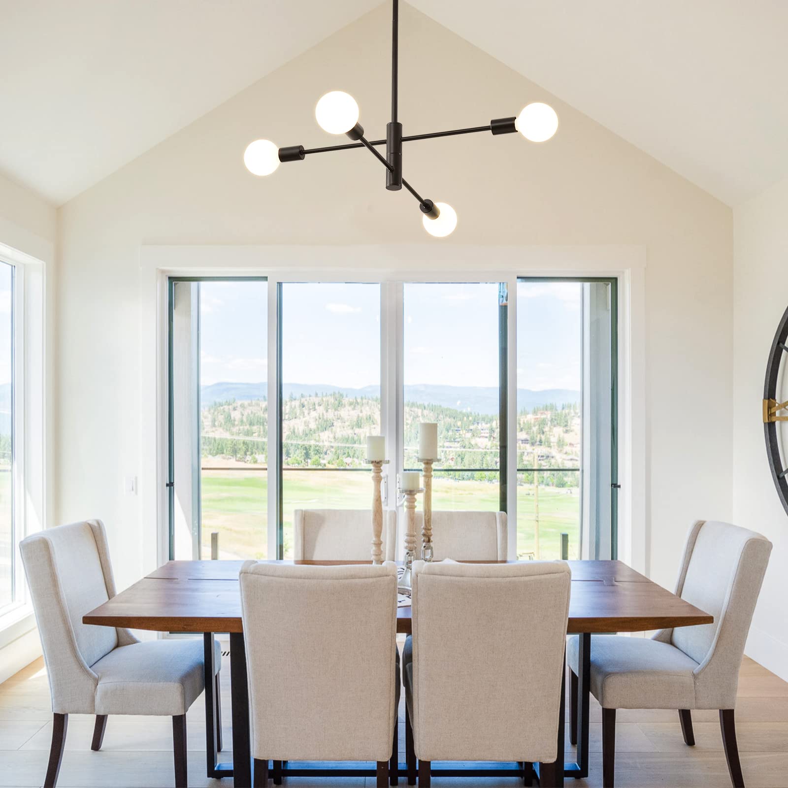 Hhr Modern Sputnik Chandelier - Industrial 4-Light Black Ceiling Light, Adjustable For Kitchen & Dining