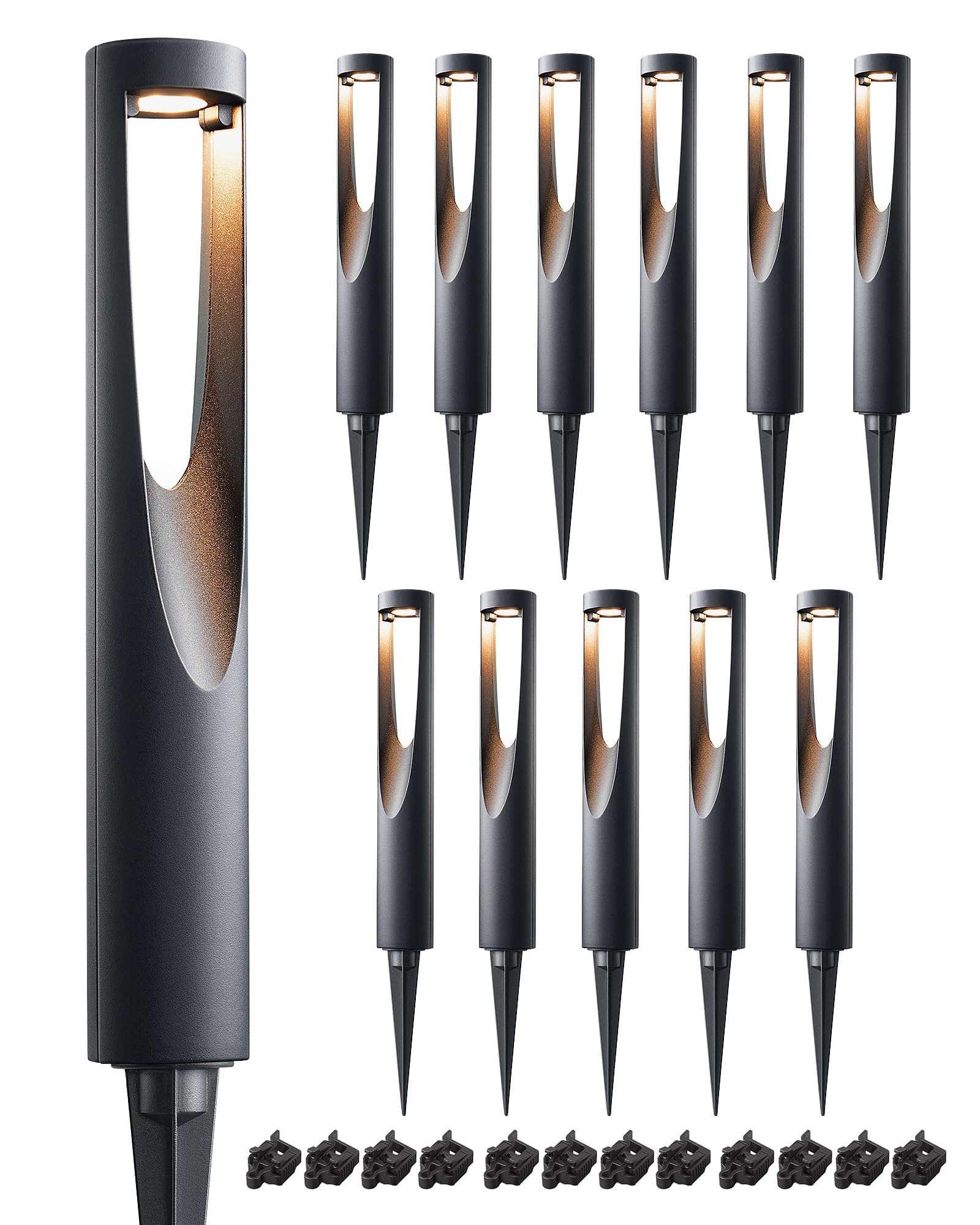 EDISHINE Low Voltage Landscape Lights, 12V 2W 150LM, 3000K LED, Waterproof, 12 Pack, Black, Model HGSL36C