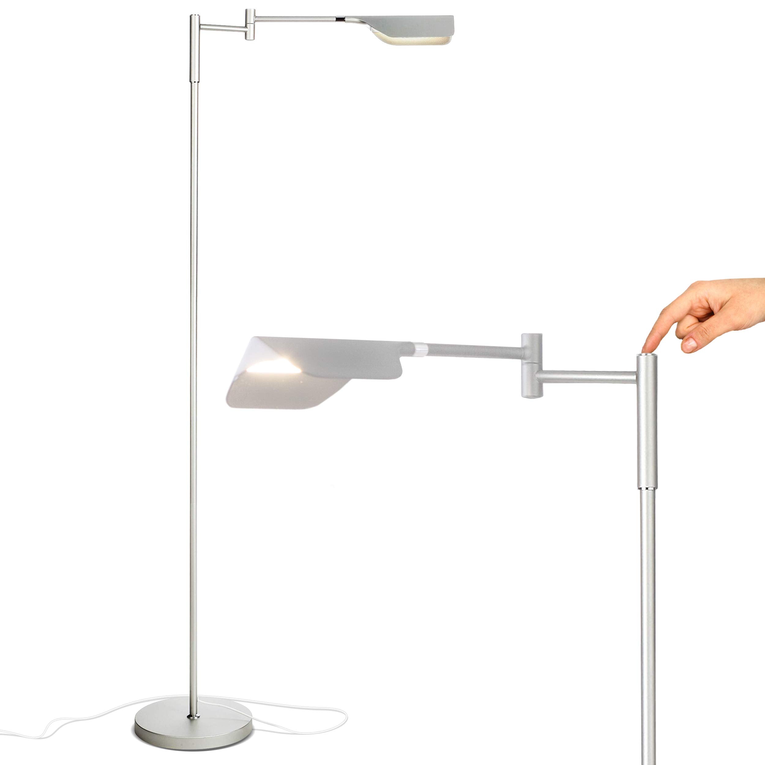 Brightech Leaf Led Floor Lamp - Dimmable, Adjustable Metal Reading Lamp, Platinum Silver, Model 211179Ps