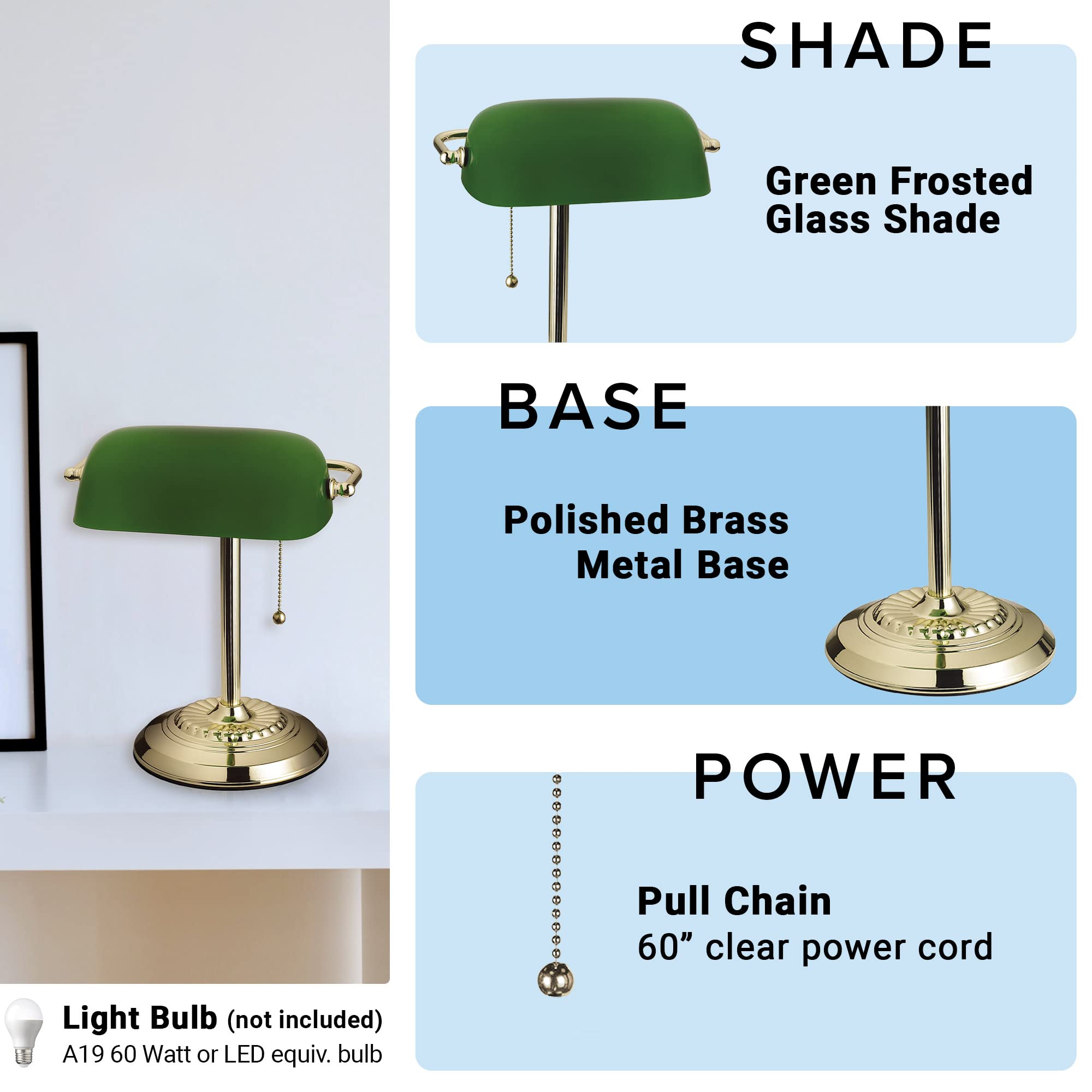 Catalina Lighting Traditional Desk Lamp, 13.5in Green Glass, Smart Home Capable, Model 17466-017