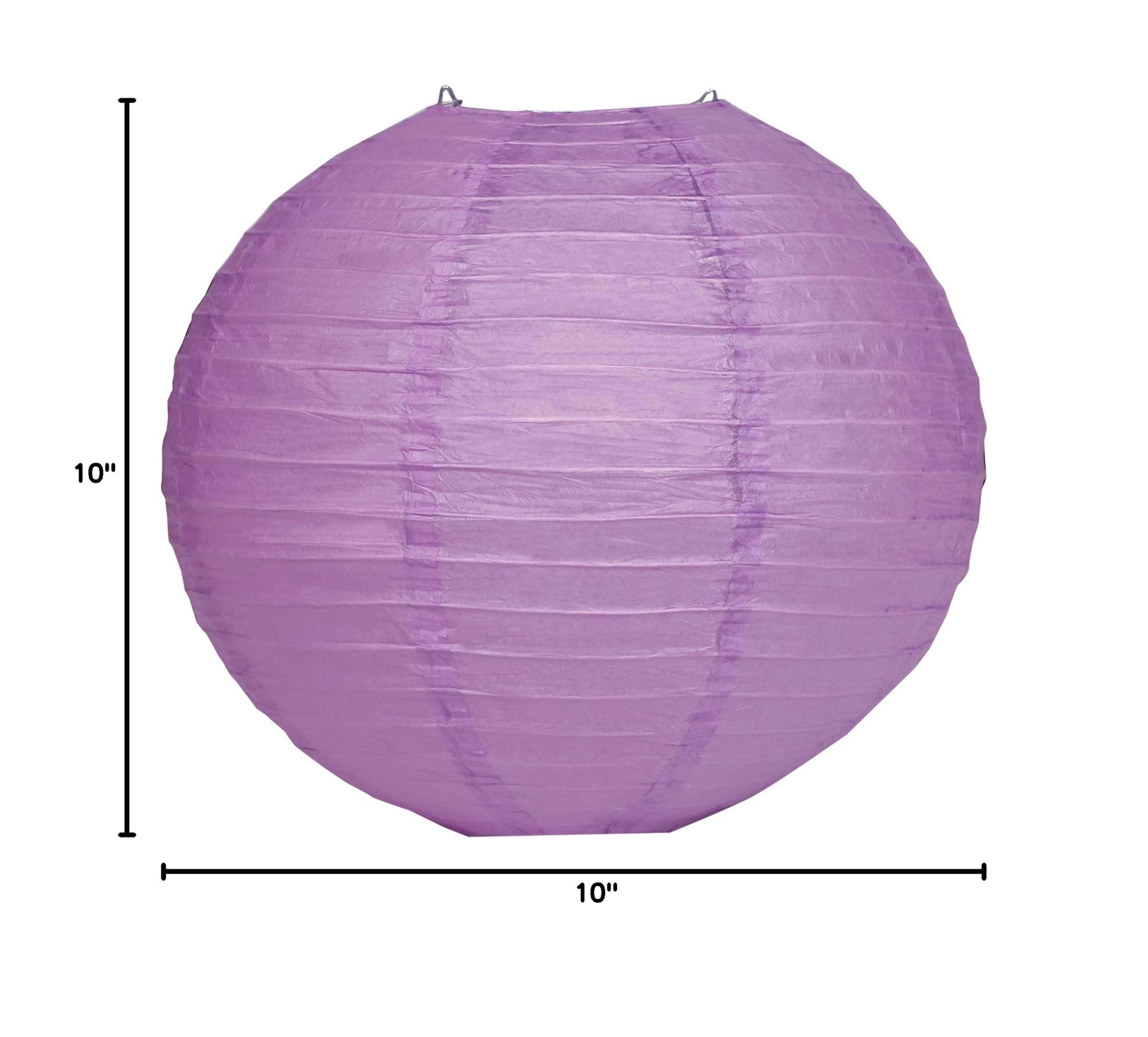 Matissa Pack Of 3 Round Paper Lanterns - 14/35Cm Lilac Paper Decoration For Weddings And Birthday Parties