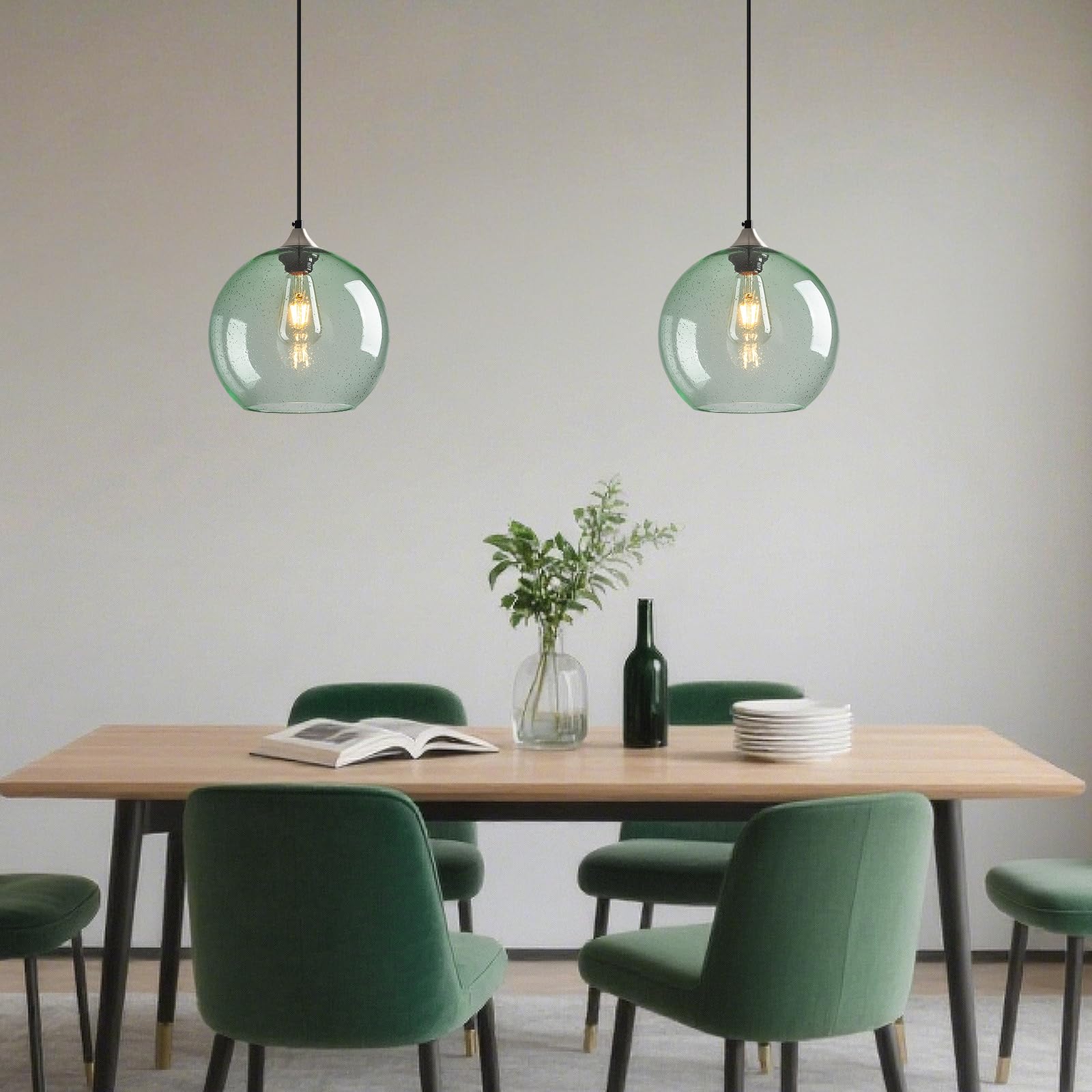 Lbsqj Light Green Glass Pendant Lights Kitchen Island Globe Pendant Light Fixtures Modern Pendant Lighting For Bedroom Living Dining Room Light Fixture (9.84 In  2 Pack)
