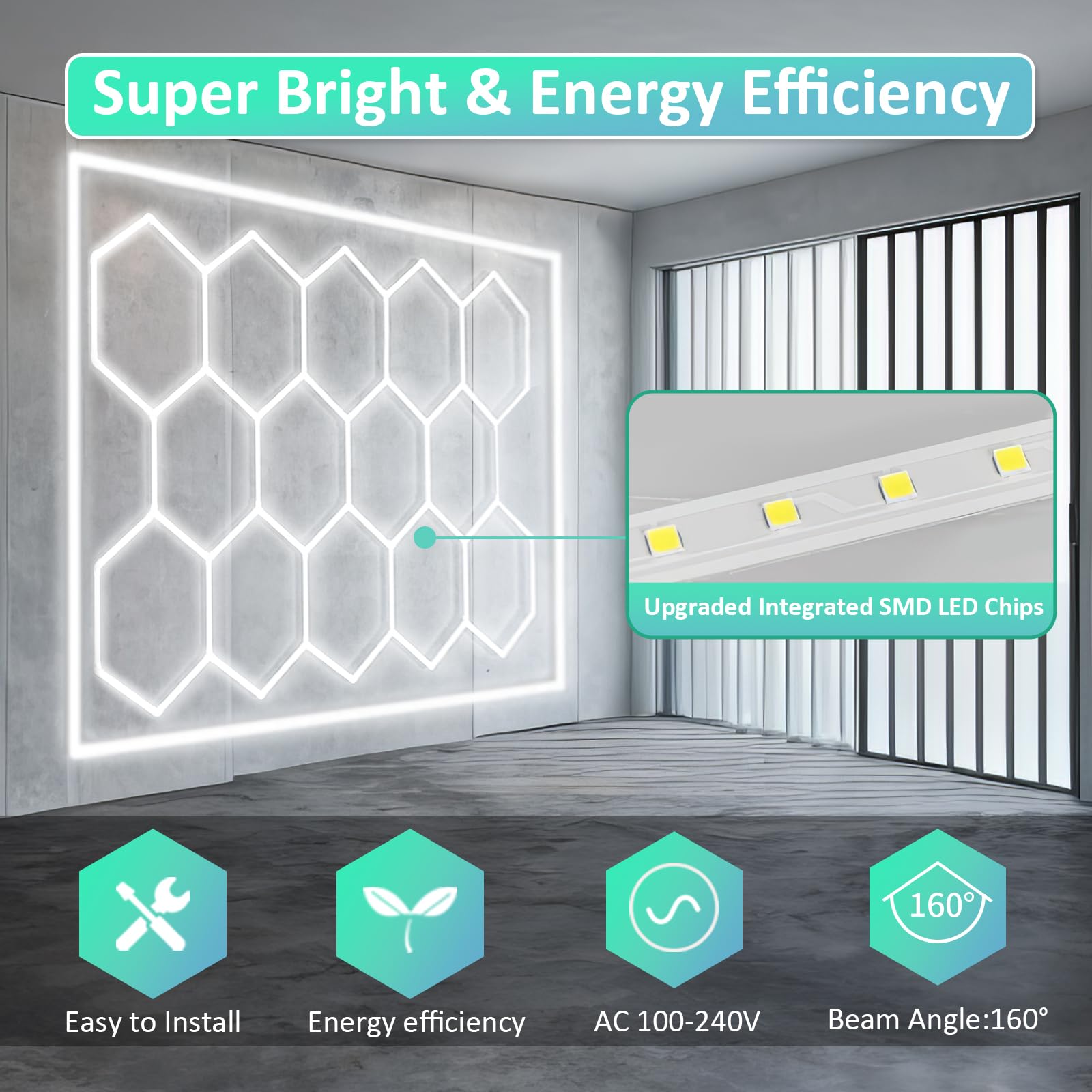Faishilan Hexagon Lights: Higher Brightness 900W, 96,200 Lm, 6,500K Hexagon Garage Lights With Rectangle Frame, Hexagon Led Ligh