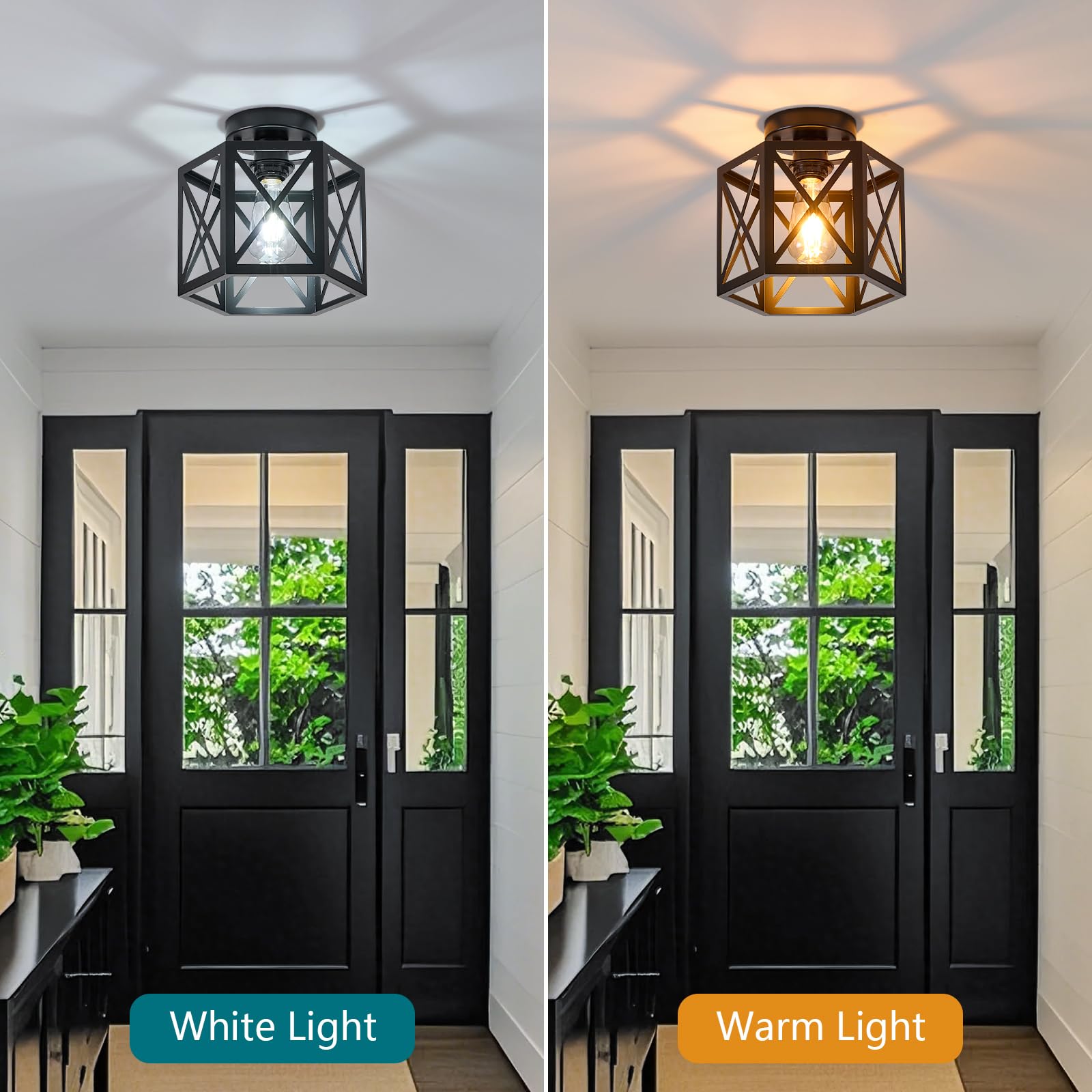 Xsdetu 2 Pack Farmhouse Semi Flush Mount Ceiling Light, Industrial Black Hallway Light Fixture, Small Metal Cage Close To Ceilin