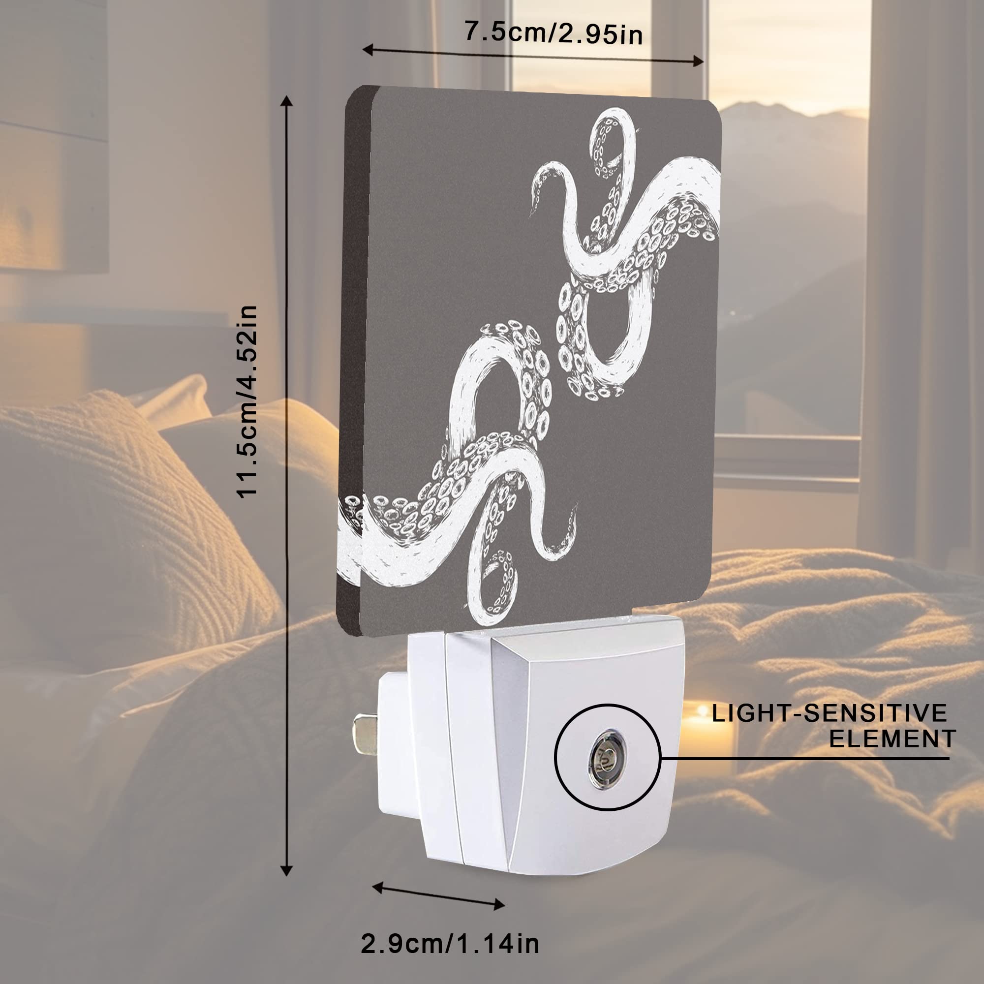 Smoaffly Octopus Night Light Plug-in LED Auto Sensor Lamp for Nursery, Dusk-to-Dawn, Model XD-FXYD-LST10, Acrylonitrile Butadiene Styrene