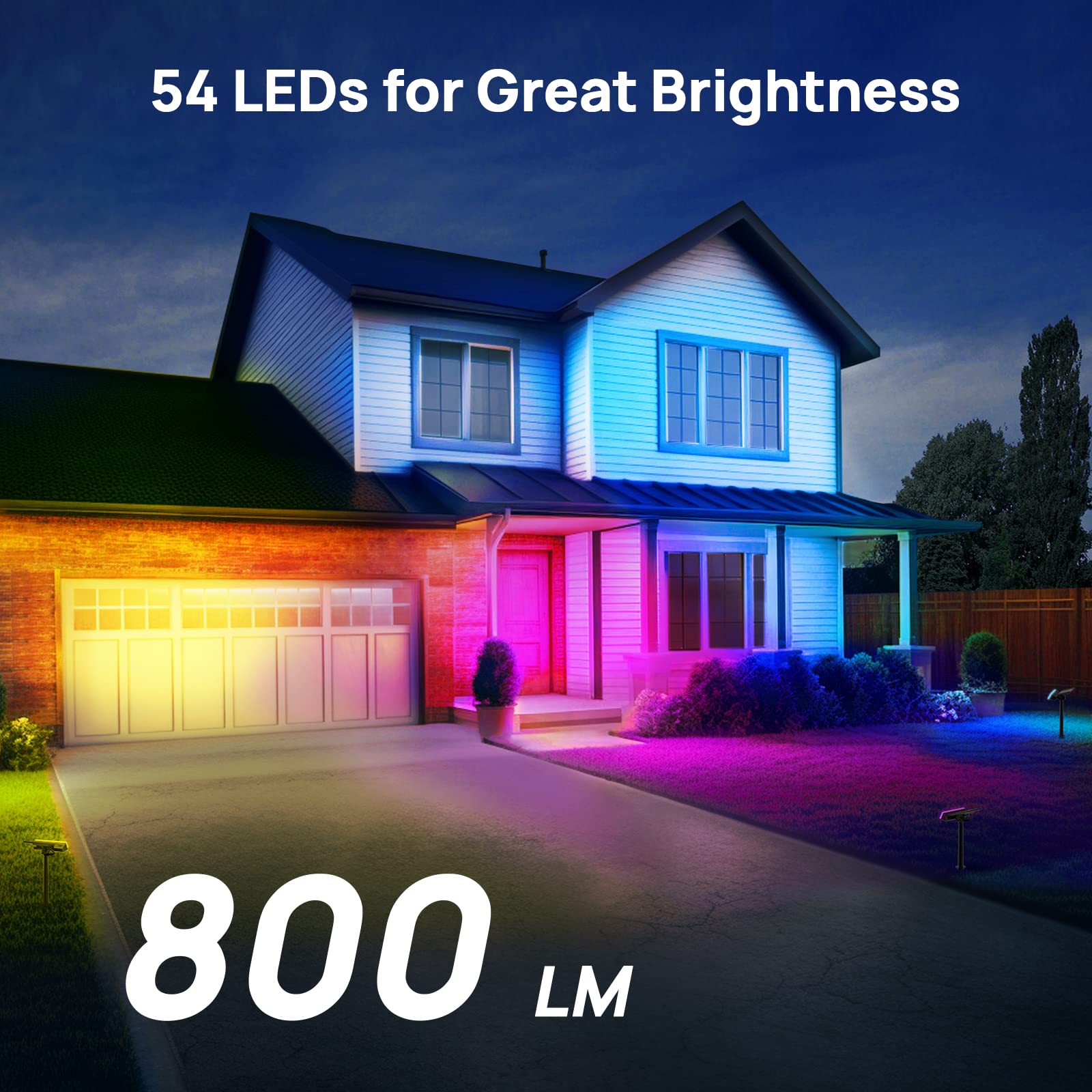 Consciot Solar Spot Lights Outdoor, 54 LEDs, Waterproof IP67, 4 Pack, Multicolor, Model CL37001-RGB-US-4