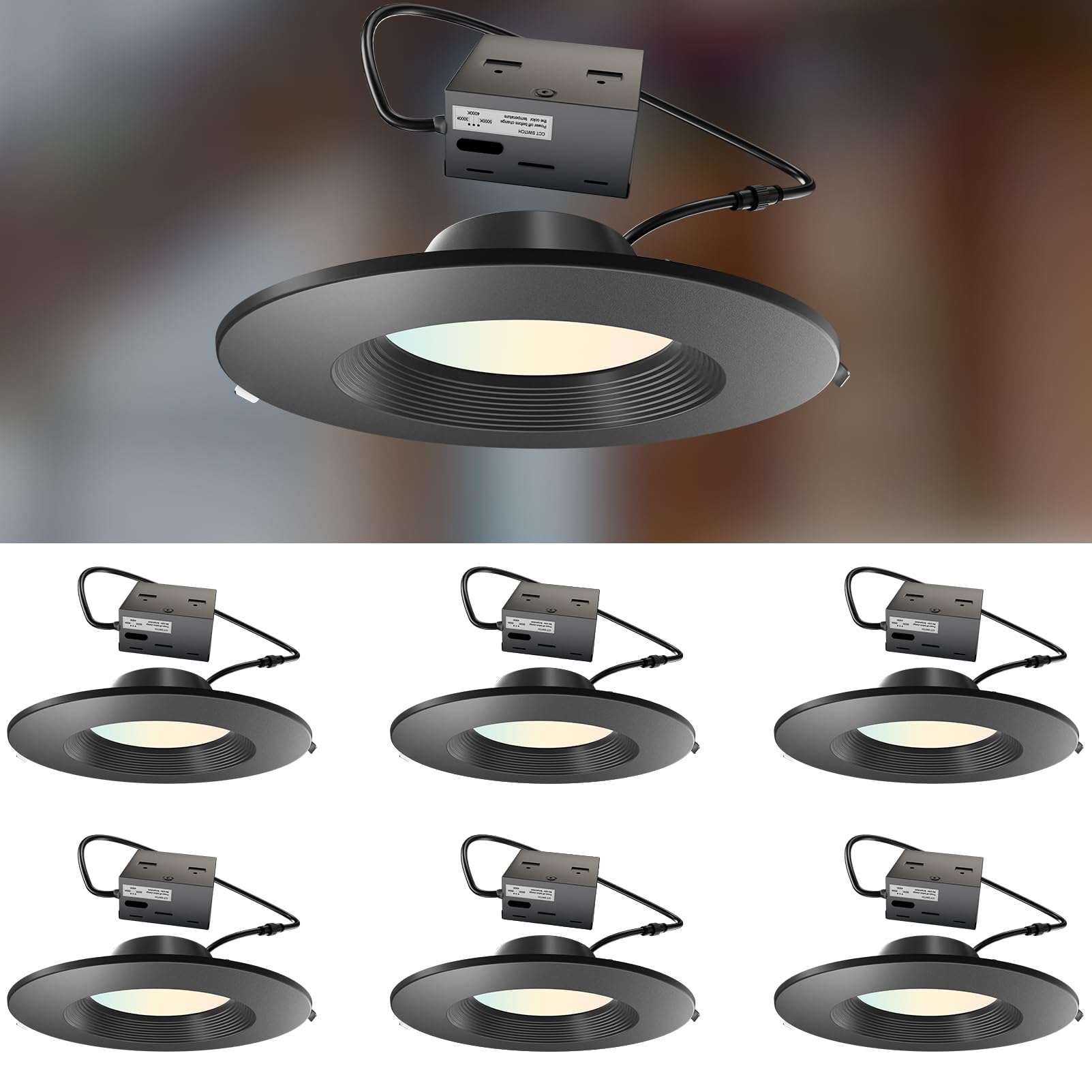 Lightdot 6 Pack Led Recessed Lighting 6 Inch Cri90 3Cct 3000K/4000K/5000K Led Can Lights Dimmable Resseced Light Fixtures Can-Killer Downlight Ceiling Light, 1200Lm Brightness Slim Pot Canless-Ic Rate