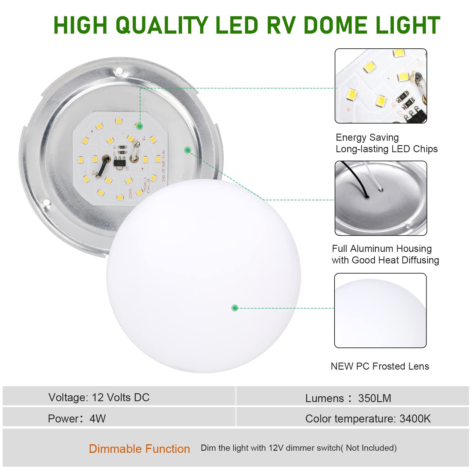 Kicored Interior Lights-4.5Inch Led Ceiling Lights Fixture 12V Dome Light Ultra Slim Interior Lighting For Rv Lights,Trailer Lig