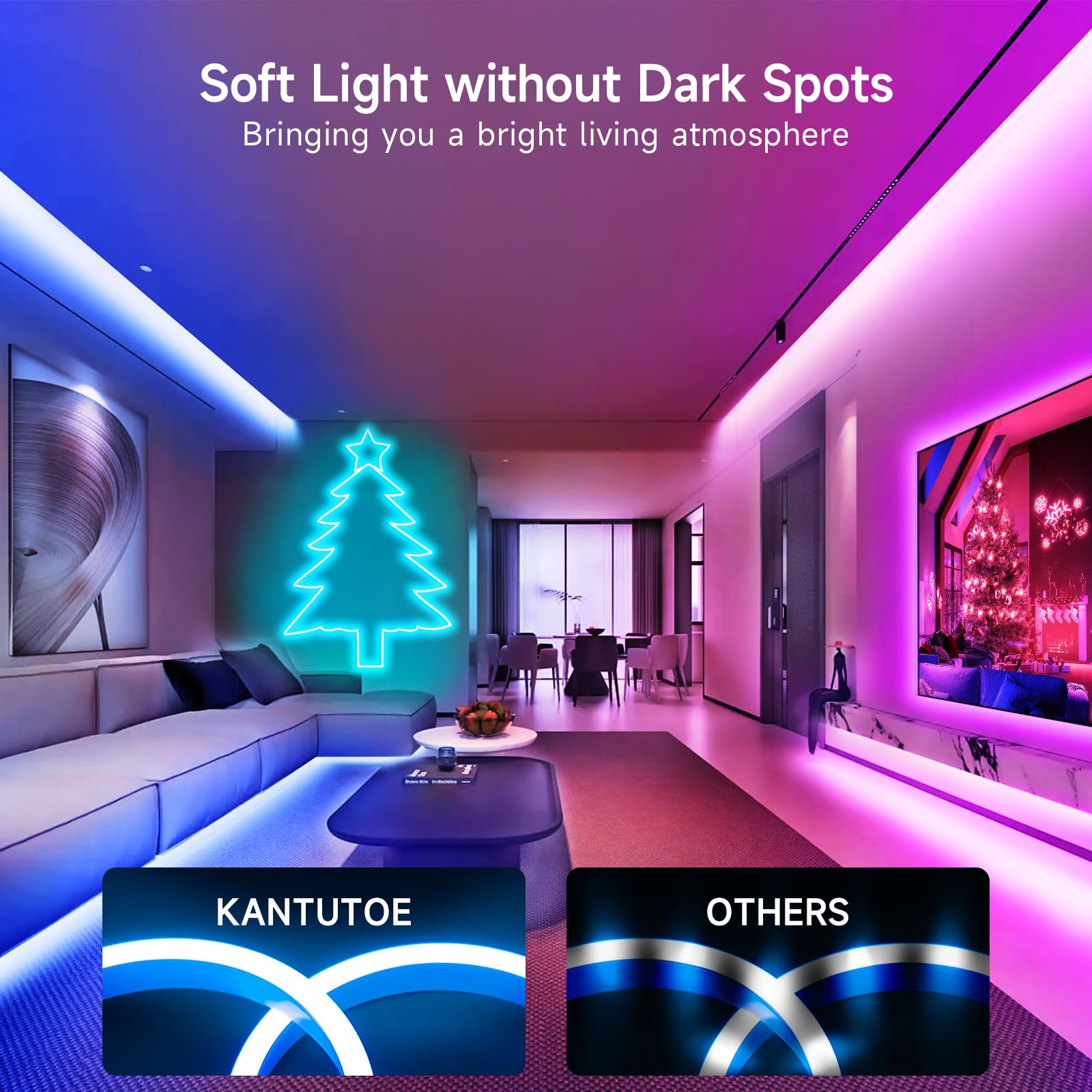 Kantutoe Led Neon Rope Lights, 19.68Ft Rgb Led Light Strip, 24V Music Sync App/Remote Control Diy Rope Light, Ip67 Waterproof Ga