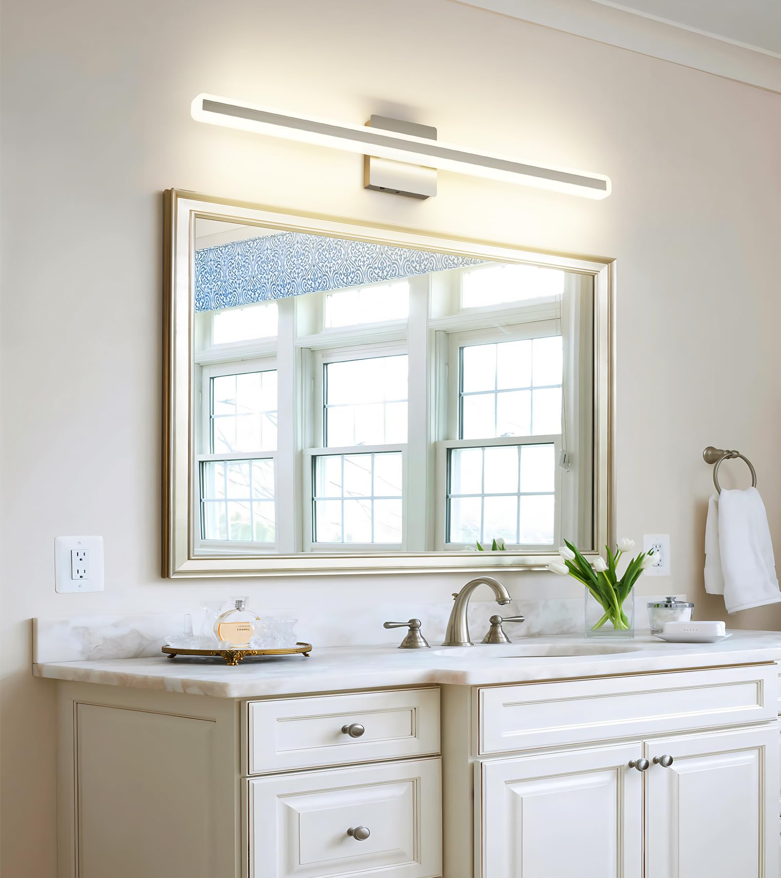 JUSHENG Brushed Nickel 32'' Dimmable LED Vanity Light Bar, 5CCT Modern Bathroom Lighting Fixture, Model 9871