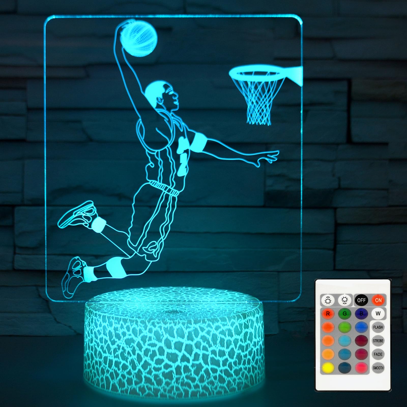 i-CHONY Basketball 3D Night Light Gifts for Boys,Basketball Sport Fan Room Decor,16 Colors Changing Dimmable NBA Basketball Toys