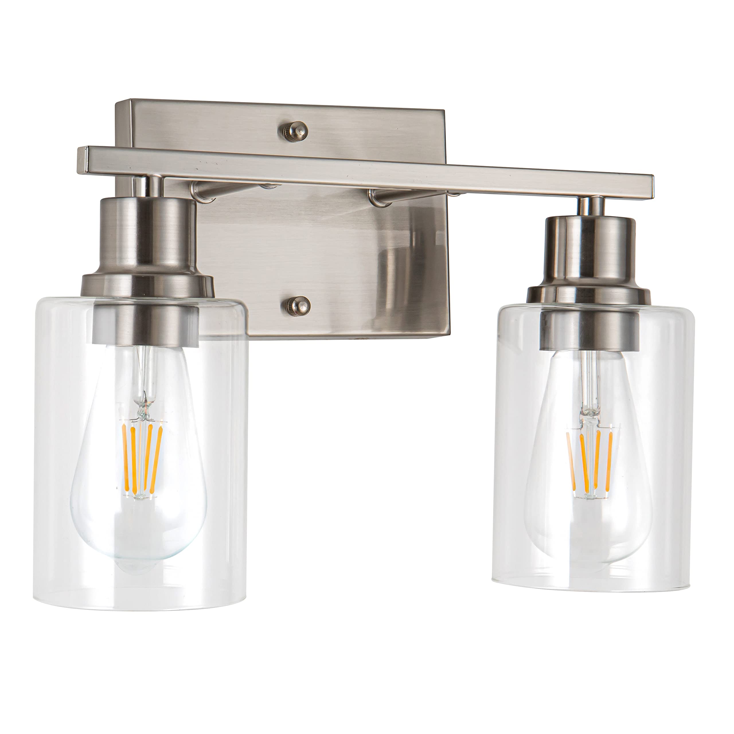 Filimitiy 2-Light Bathroom Light Fixtures, Brushed Nickel Vanity Light With Clear Glass Shade, Modern Wall Sconce For Mirror Bat