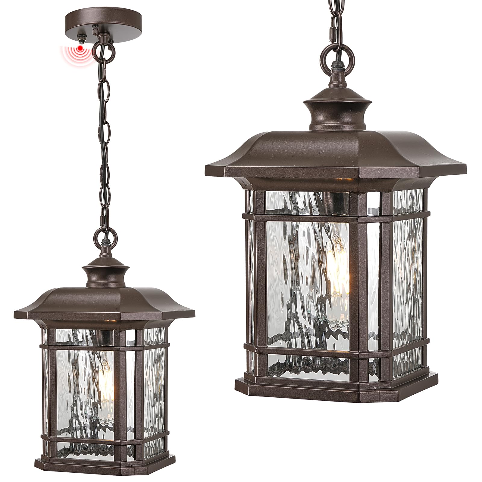 NAXTTII Waterproof Outdoor Hanging Lantern Light 13.8 Inch Large Outdoor Pendant Light with Adjustable Chain Dusk to Dawn Alumin