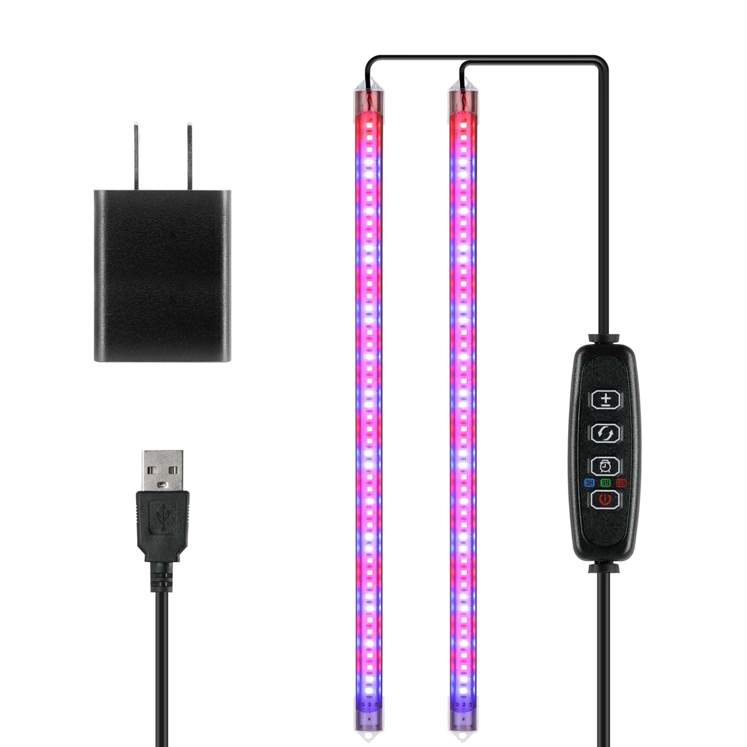iPower 20W LED Grow Light Strips, Full Spectrum, 2 Tubes, 48 LEDs, Red & Blue, Auto ON/OFF Timer, Dimmable Levels