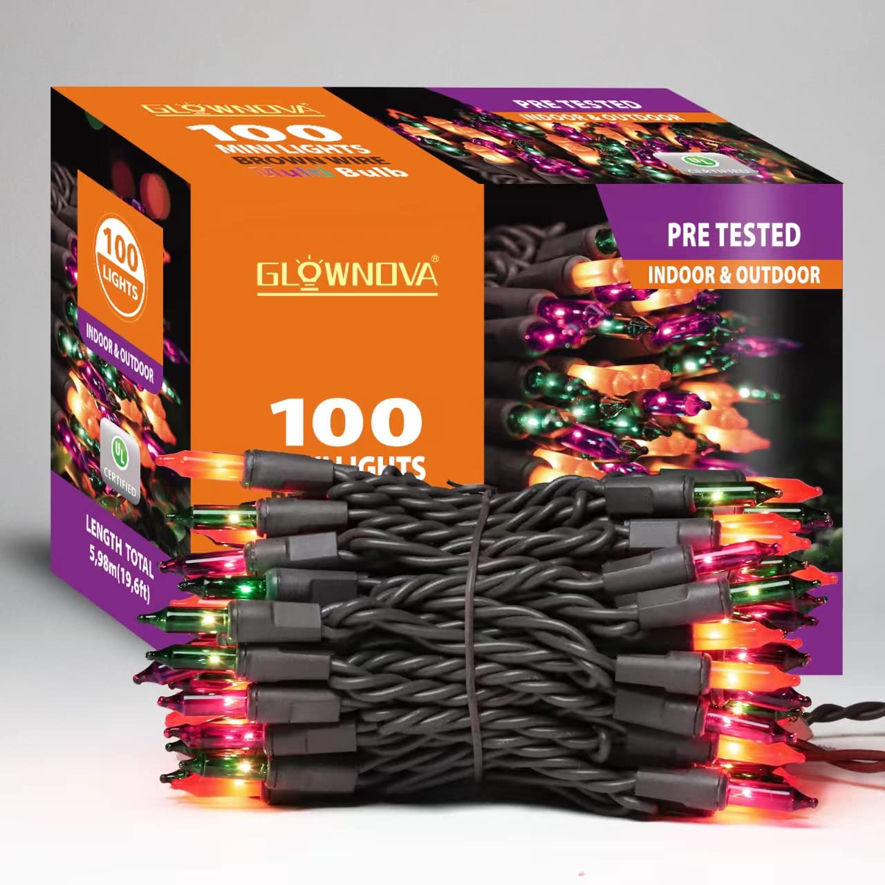 Glownova Brown Wire,Multicolor,Incandescent Bulb 100 Mini String Lights For Indoor Halloween Tree Home Garland Birthday Wedding Party Festival Decoration