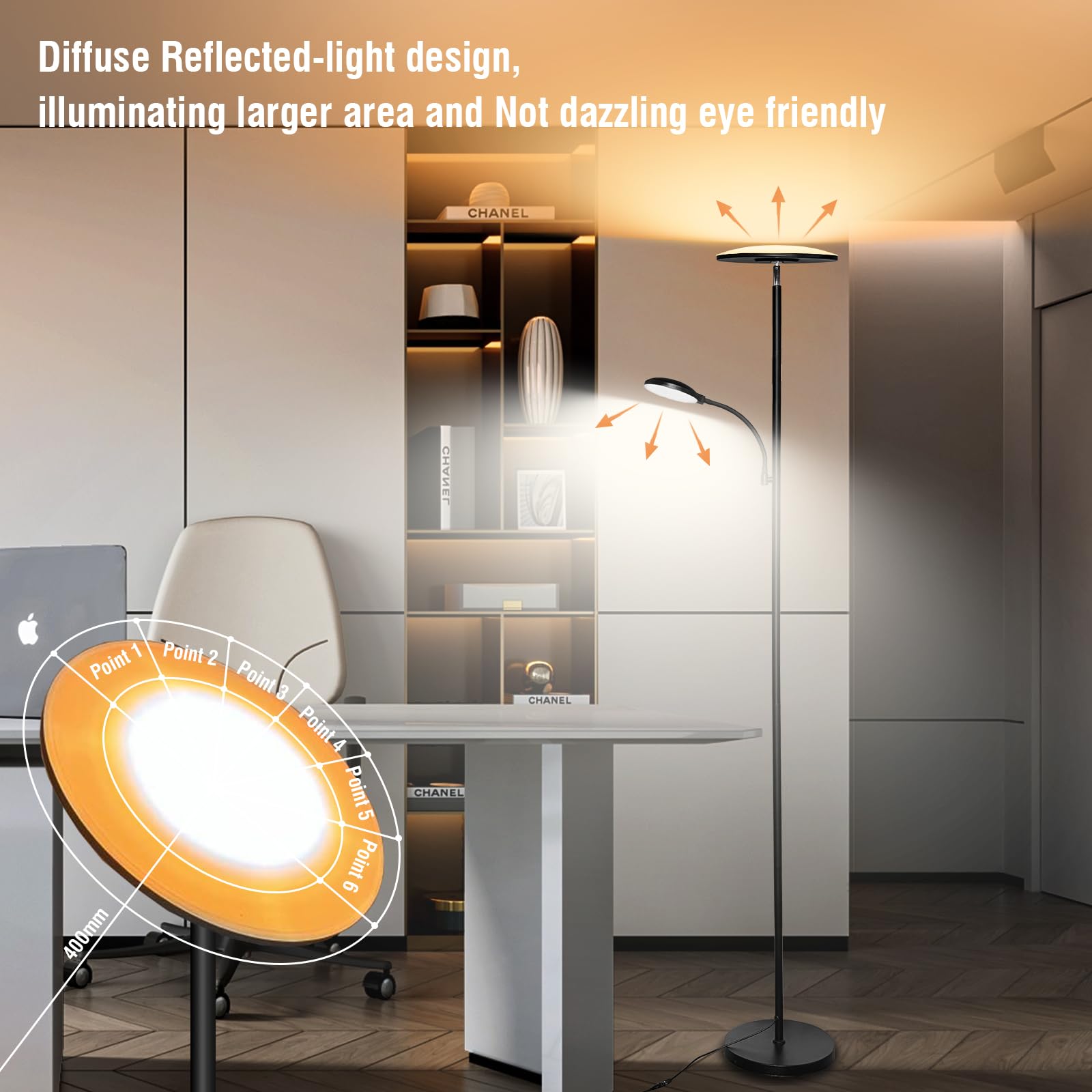 Marctronic 44W Led Floor Lamp, 4500Lm Dimmable Modern Remote Lamp For Living Room & Bedroom