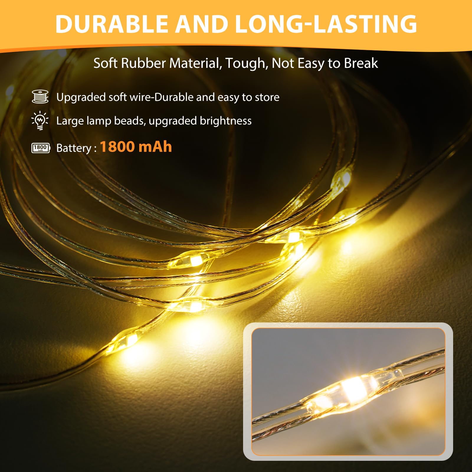 UGDLUCK 2Pack Camping String Lights, 32.8FT Rechargeable, 6 Modes, Waterproof, Warm White, Model CD013