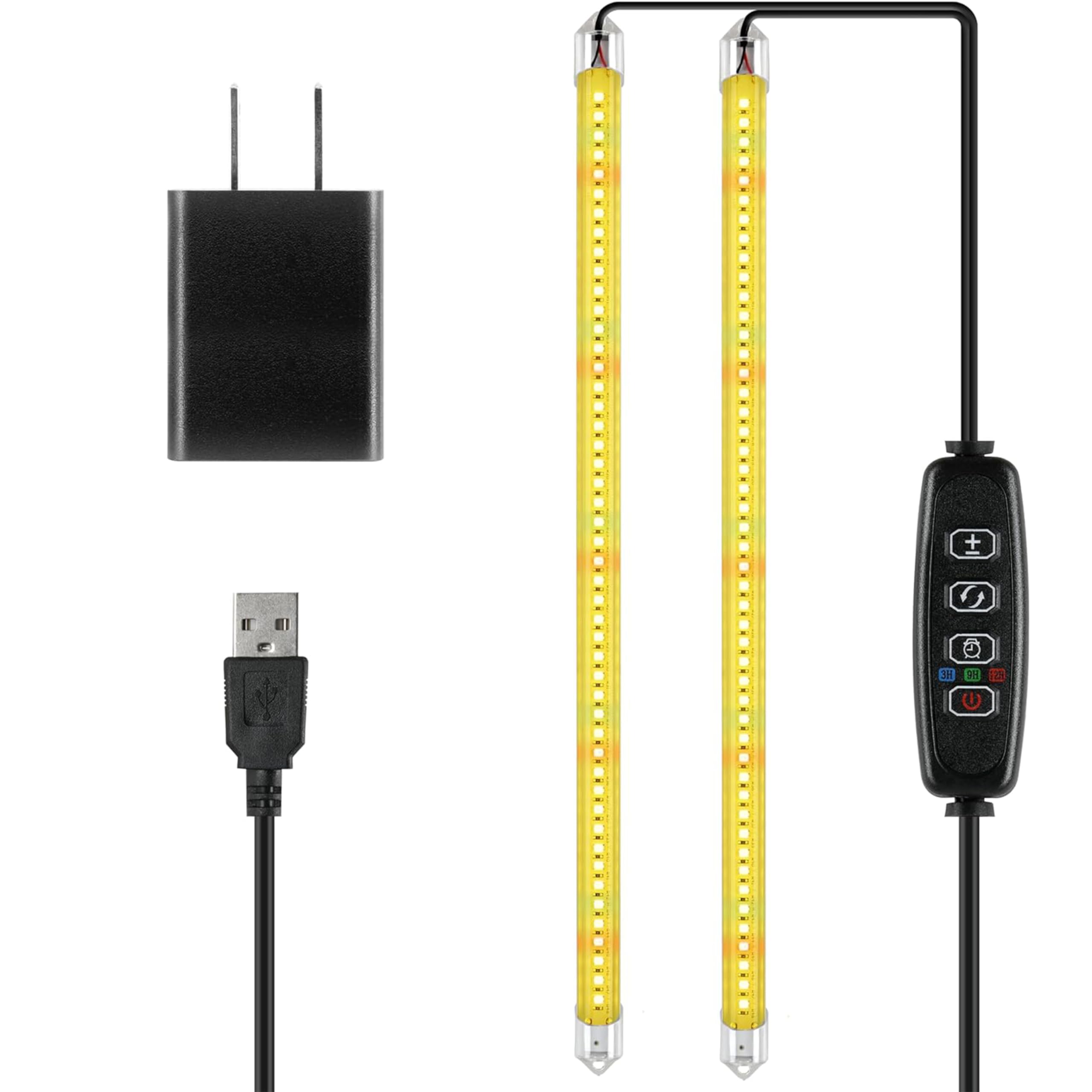 Ipower 20W Full Spectrum Led Grow Light Strips, Auto On/Off Timer, 2 Tubes, Yellow