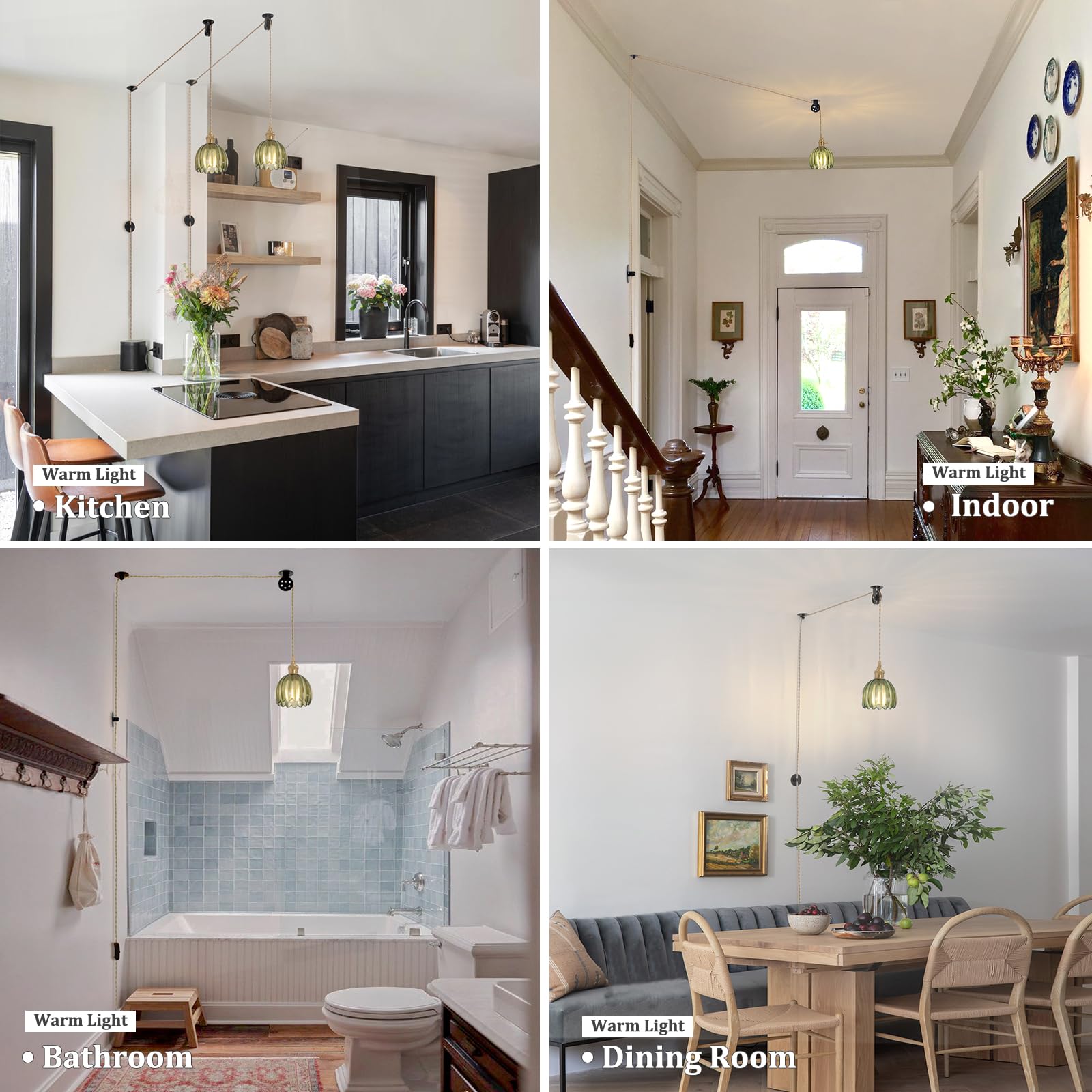 Shenmoyl Mini Plug In Pendant Light Hanging Light Fixture Corded On/Off Switch Brass Pendant Light With Green Tulip Glass Lampsh