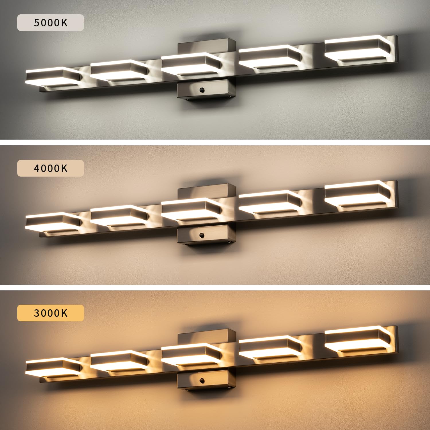 Mirrea 32'' Brushed Nickel Vanity Lights For Bathroom 5 Light Vanity Lighting Fixtures For Mirror 3 Cct Adjustable Led Vanity Li