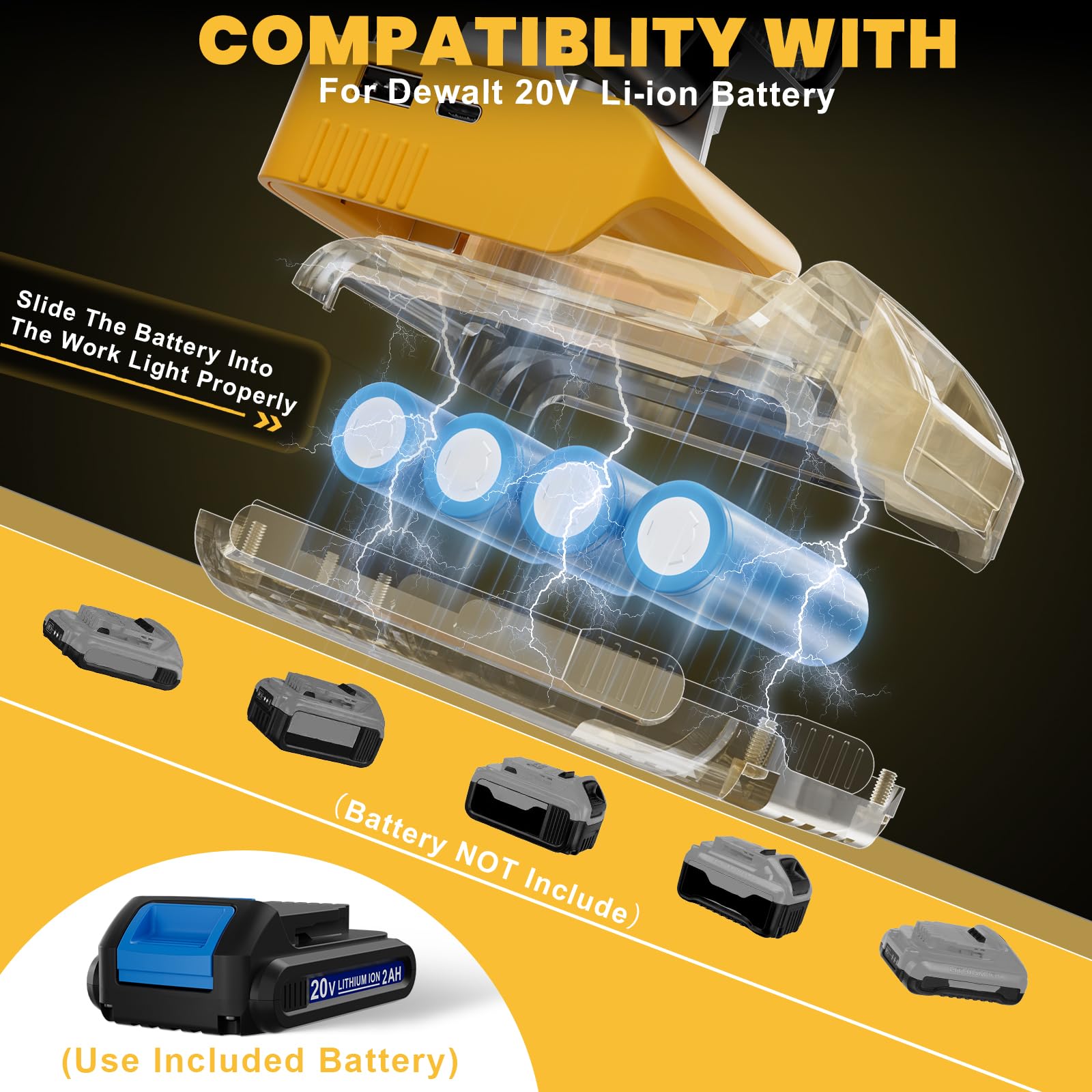 Livowalny 20V Max Led Work Light For Dewalt Battery, 60W 6000Lm Flood Lights, Cordless Flashlight Shop Light Worklight With Usb