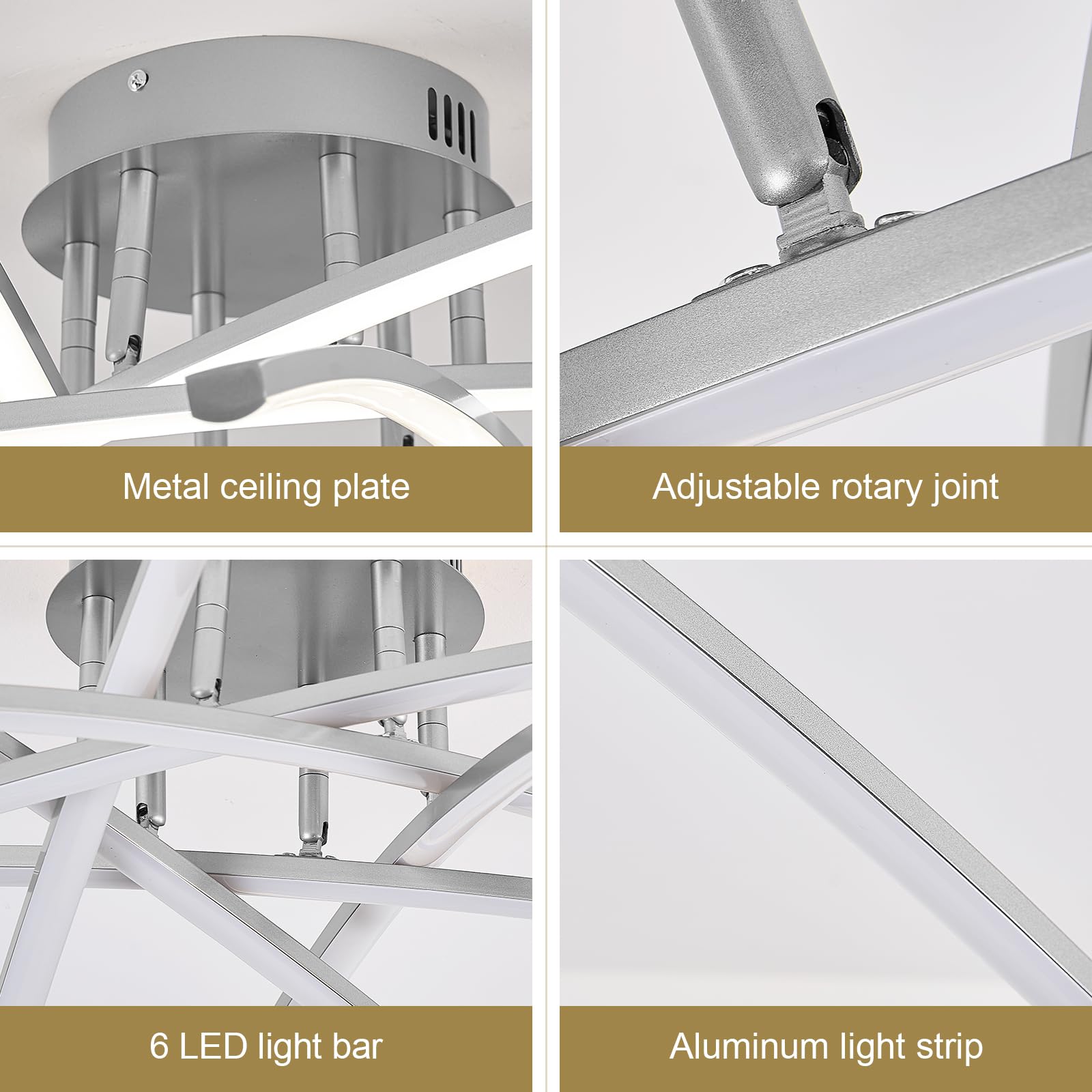 Airyphant Semi Flush Mount Ceiling Light, 32.8    Dimmable Led Chandelier Modern Ceiling Lighting Fixture Dimmable Remote Contro