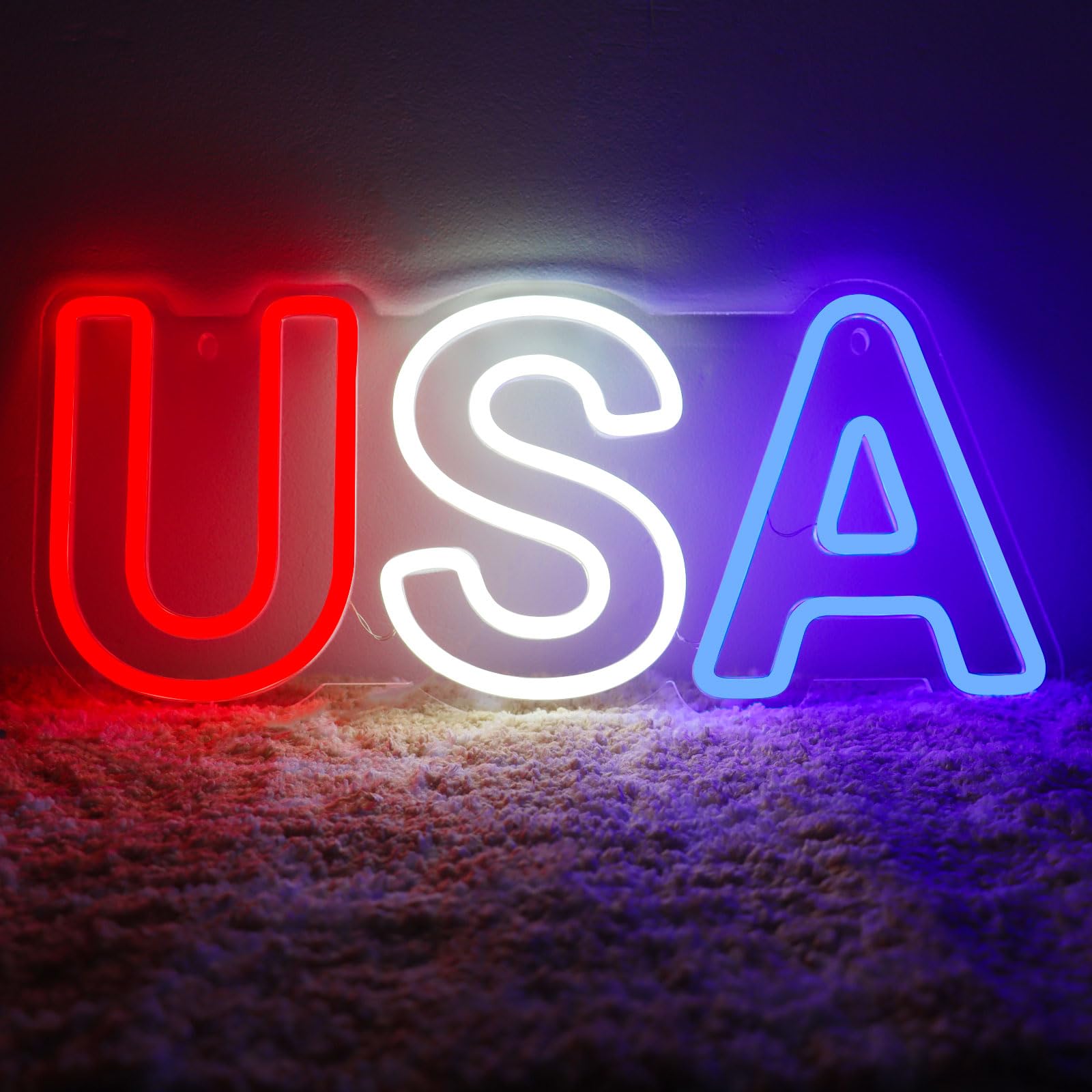 YShengMian Neon Sign for Wall Decor, Dimmable USB Power Light, 15.7in×6.7in, Acrylic, USA Color, Model 001
