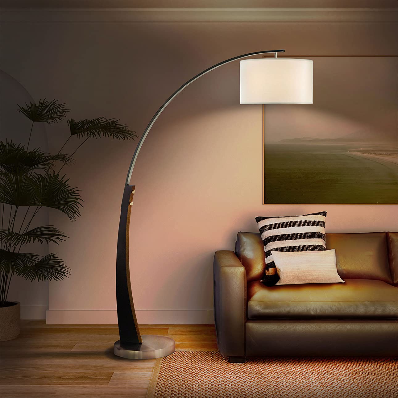 NOVA of California Arc Lamp 2110003A, Brushed Nickel, Wood Material