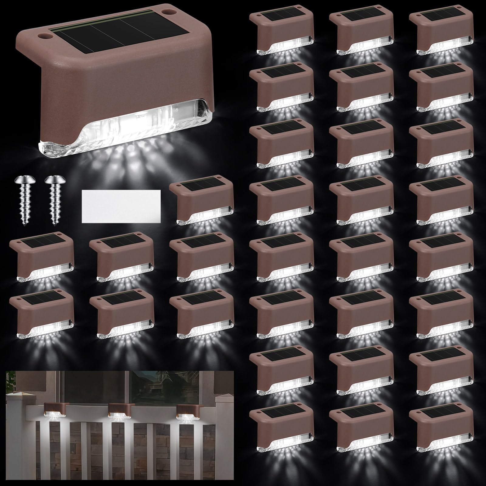 Geelin 32 Pcs Solar Deck Lights, Waterproof LED for Stairs, Railing, Garden, Brown Shell, Model HOD-Geelin-055