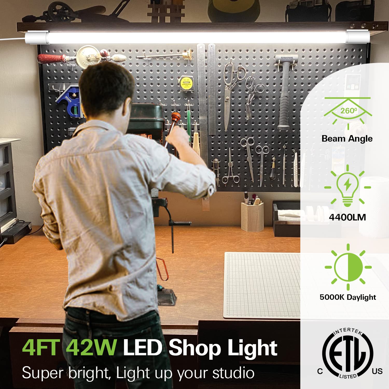 Hykolity 2 Pack 4Ft Linkable Led Shop Light For Garage, 4400Lm, 4Ft 42W Utility Light Fixture, 5000K Daylight Led Workbench Ligh