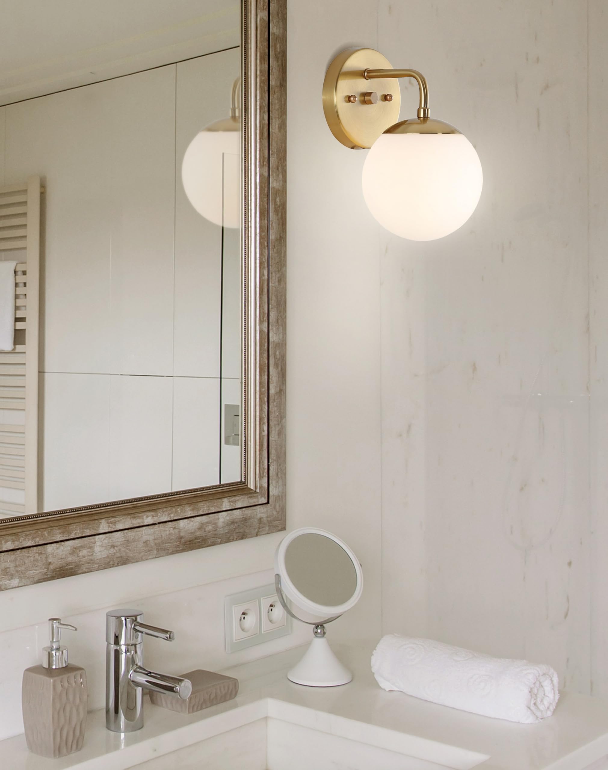 JONATHAN Y 1-Light LED Vanity Light, Brass Gold, Modern Metal/Frosted Glass, Model JYL3534A, 5.75" for Entryway, Bathroom, Bedroom