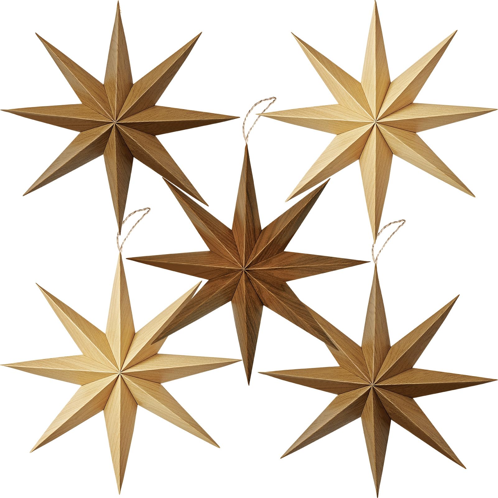 SUNBEAUTY 8-Pointed 12 Inch Paper Star Lanterns Brown Wooden Christmas Lanterns Hanging Lamp Paper Decorations Shade Wedding Bir