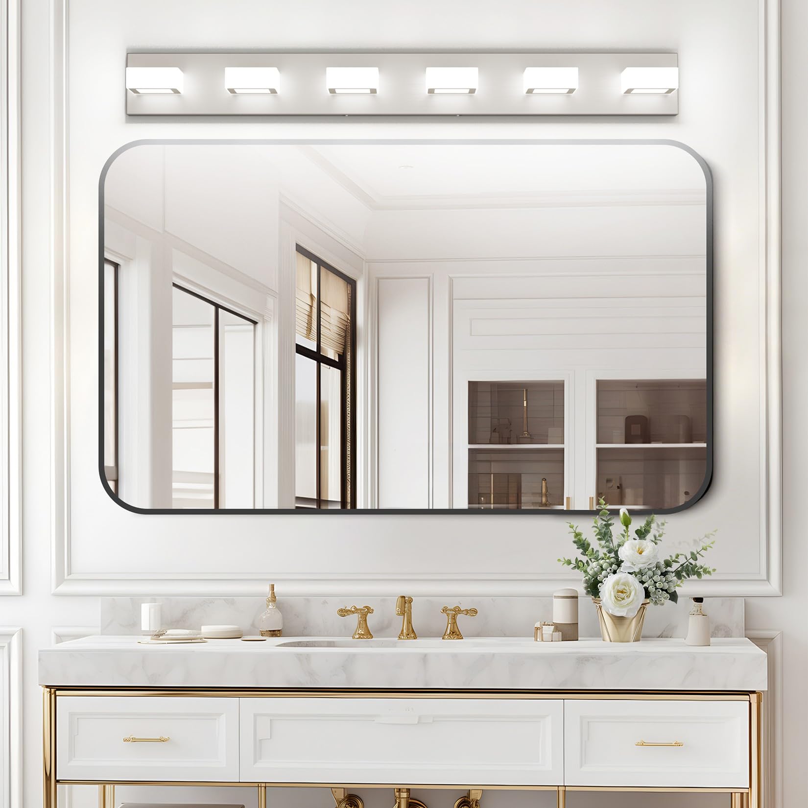 Ralbay 6-Light Bathroom Vanity Light, Brushed Nickel, Metal/Acrylic, 40.4 inch, Model 8590