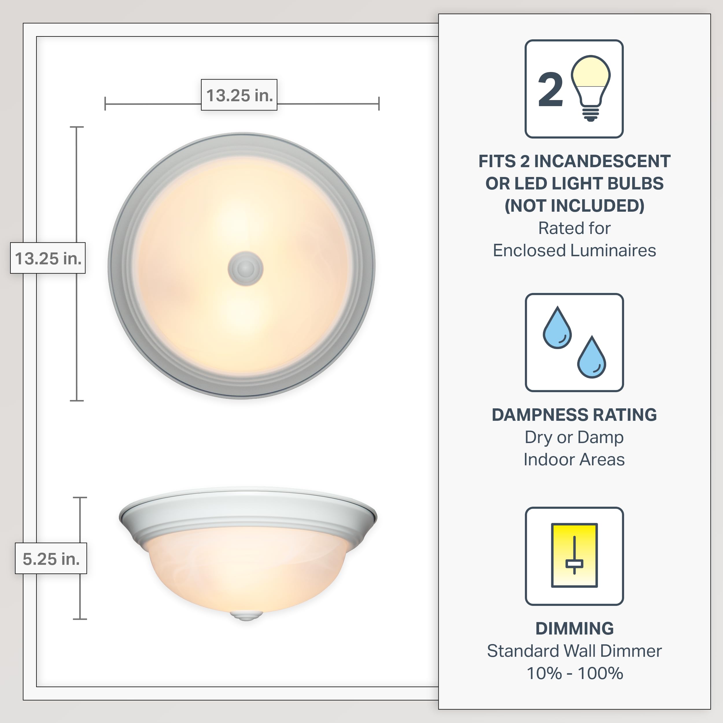 Designers Fountain 1257M-Wh-Al Today'S Home Flush Mount Ceiling Light, 13 In, White