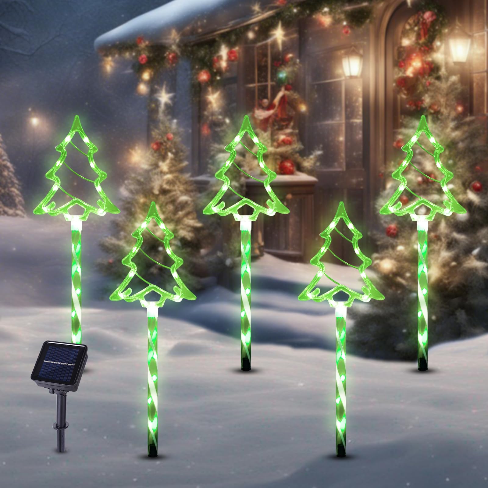 Christmas Solar Pathway Lights Outdoor Decorations  8 Modes Xmas Tree Candy Lights Waterproof Led Garden Stake Light For Walkway Yard Lawn Porch Holiday Decor 5-Pack (Green Tube Tree  5 Pack)