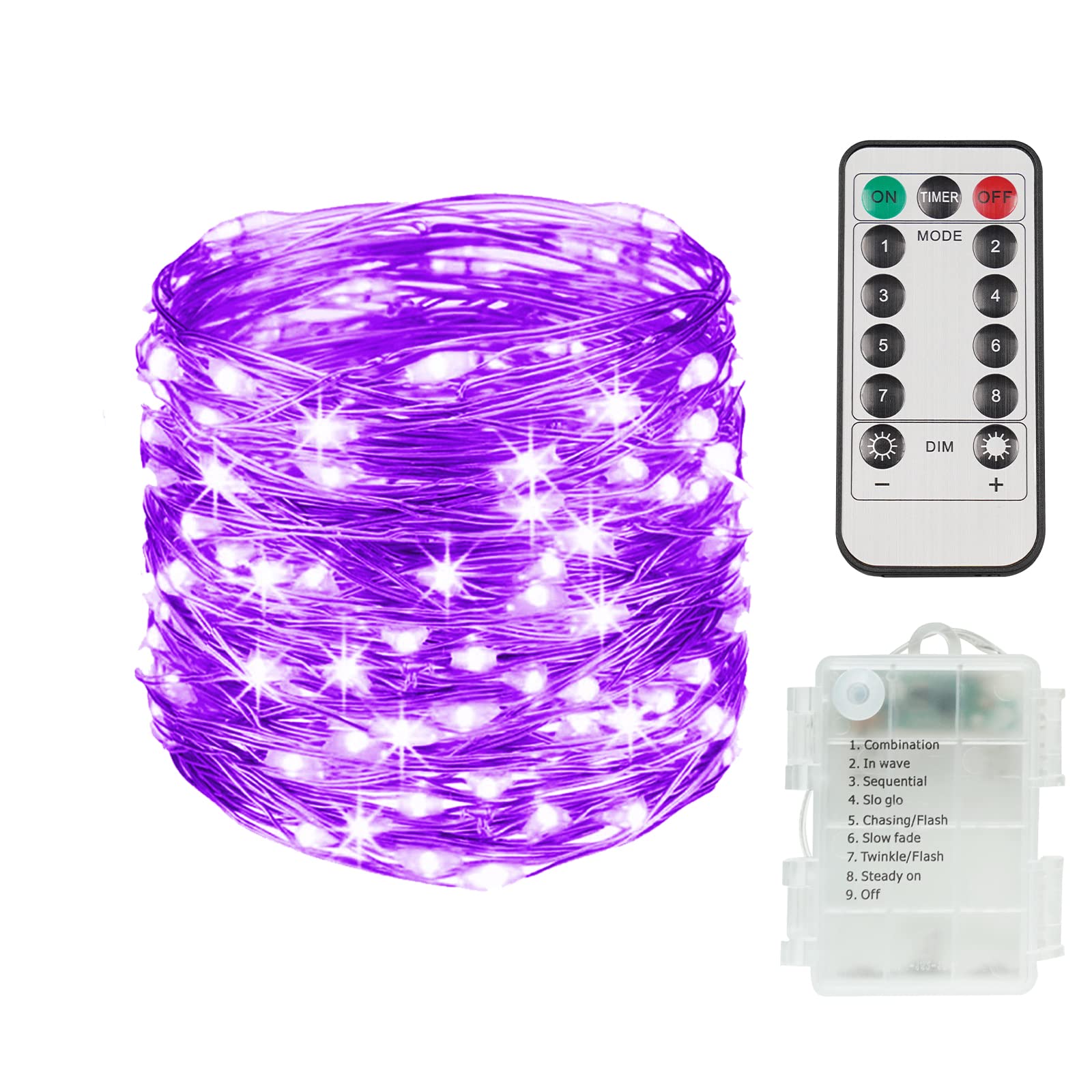 suddus Christmas Fairy Lights Outdoor Waterproof, 66ft 200 LED Twinkle Lights Battery Operated, Purple Fairy Lights for Bedroom, Backyard, Porch, Home, Window, Yard, Garland, Party Decorations