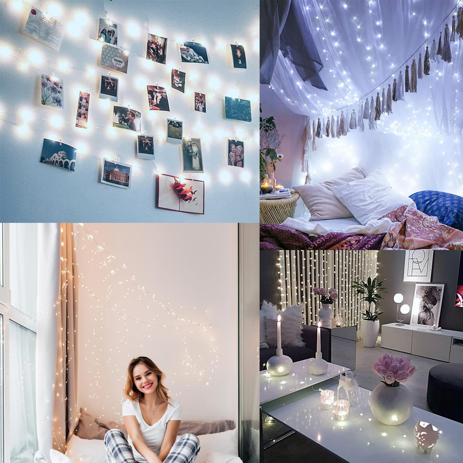 YIQU 4 Pack Fairy Lights, 26 FT 80 LED String Lights, Battery Operated, Remote Control Timer, Cool White, Model silver80-4pk